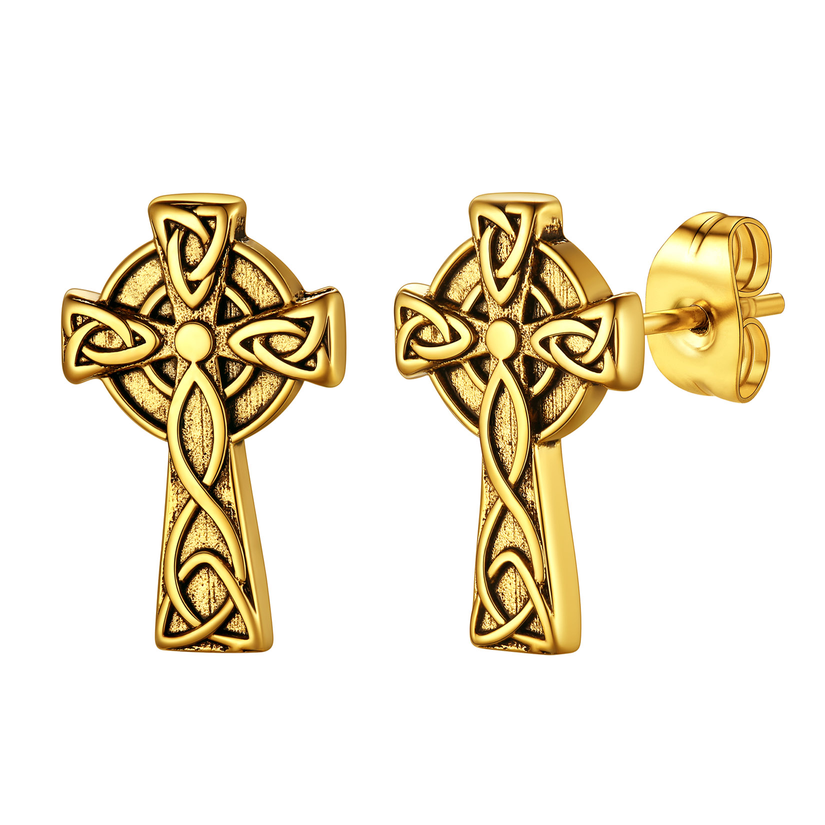 Celtic Knot Cross Stud Earrings in 18K Gold Plated