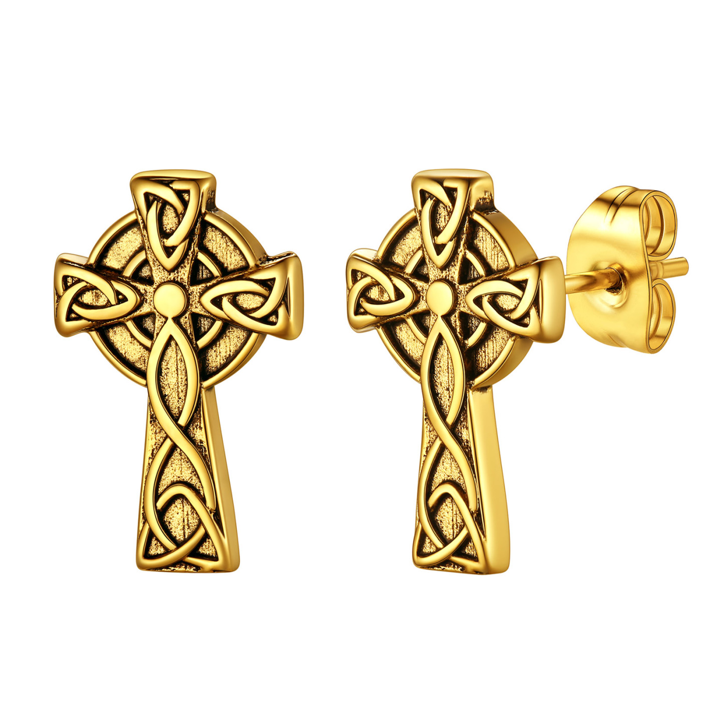Celtic Knot Cross Stud Earrings in 18K Gold Plated