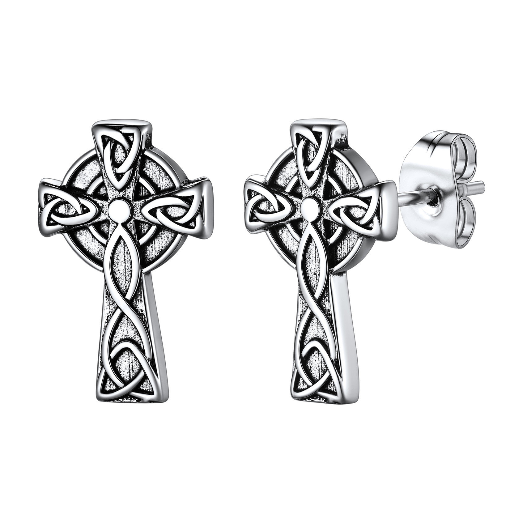 Celtic Knot Cross Stud Earrings in Stainless