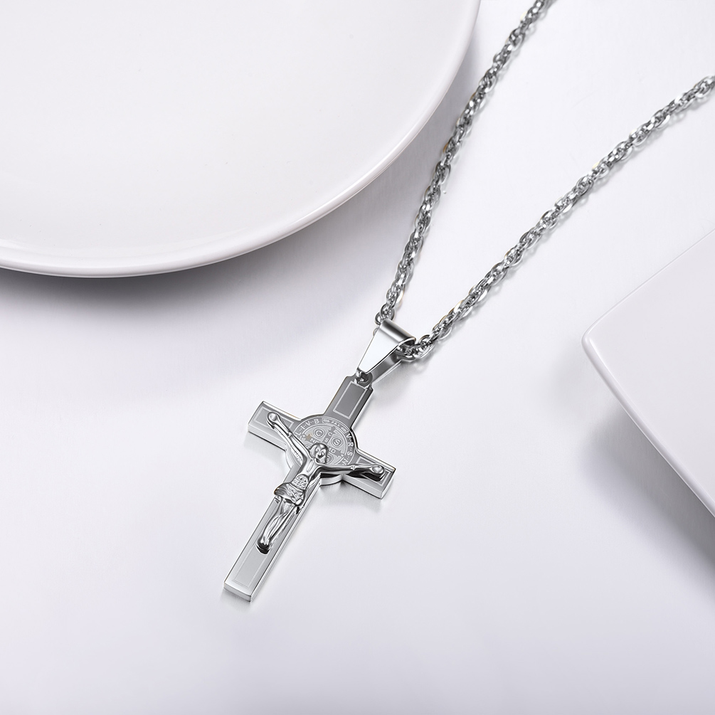Cross Crucifix Jesus Pendant Necklace, Stainless Steel-01
