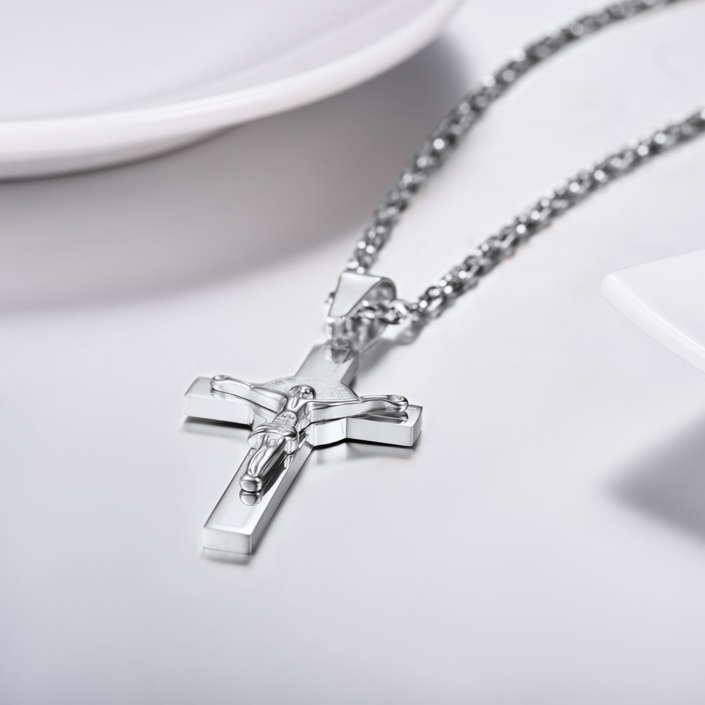 Cross Crucifix Jesus Pendant Necklace, Stainless Steel-02