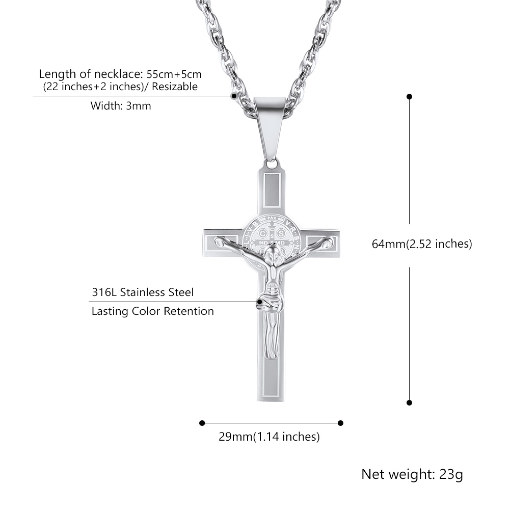 Cross Crucifix Jesus Pendant Necklace Details-Necklace Length, Weight