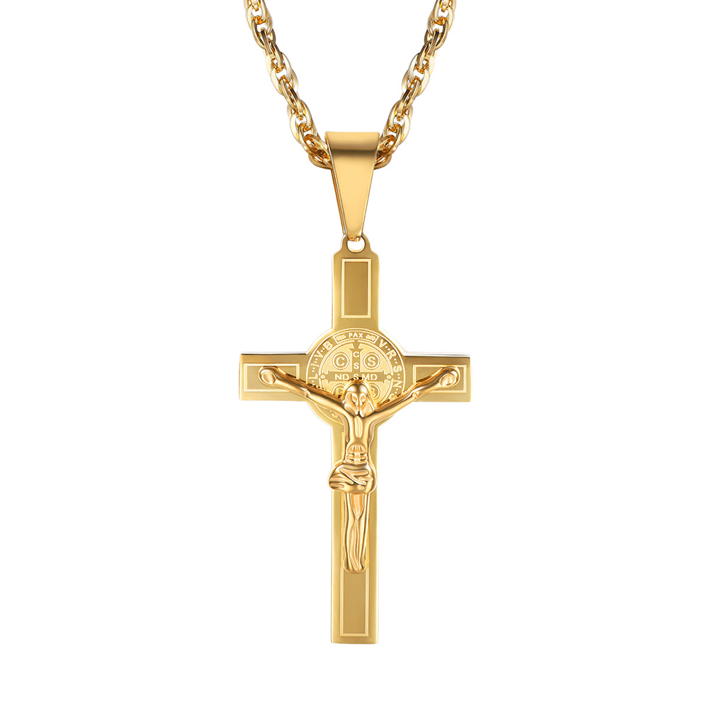 Cross Crucifix Jesus Pendant Necklace in 18K Gold Plated