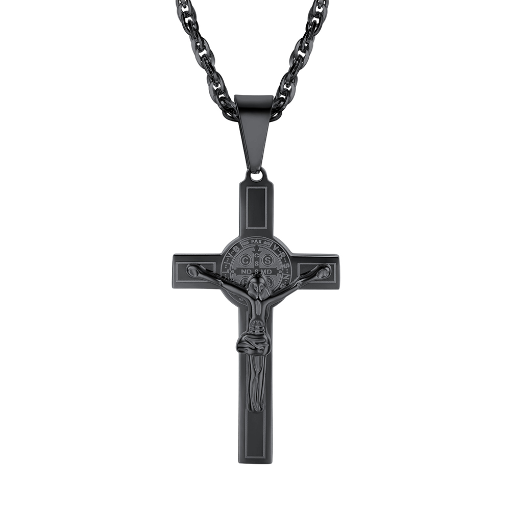 Cross Crucifix Jesus Pendant Necklace in Black Plated
