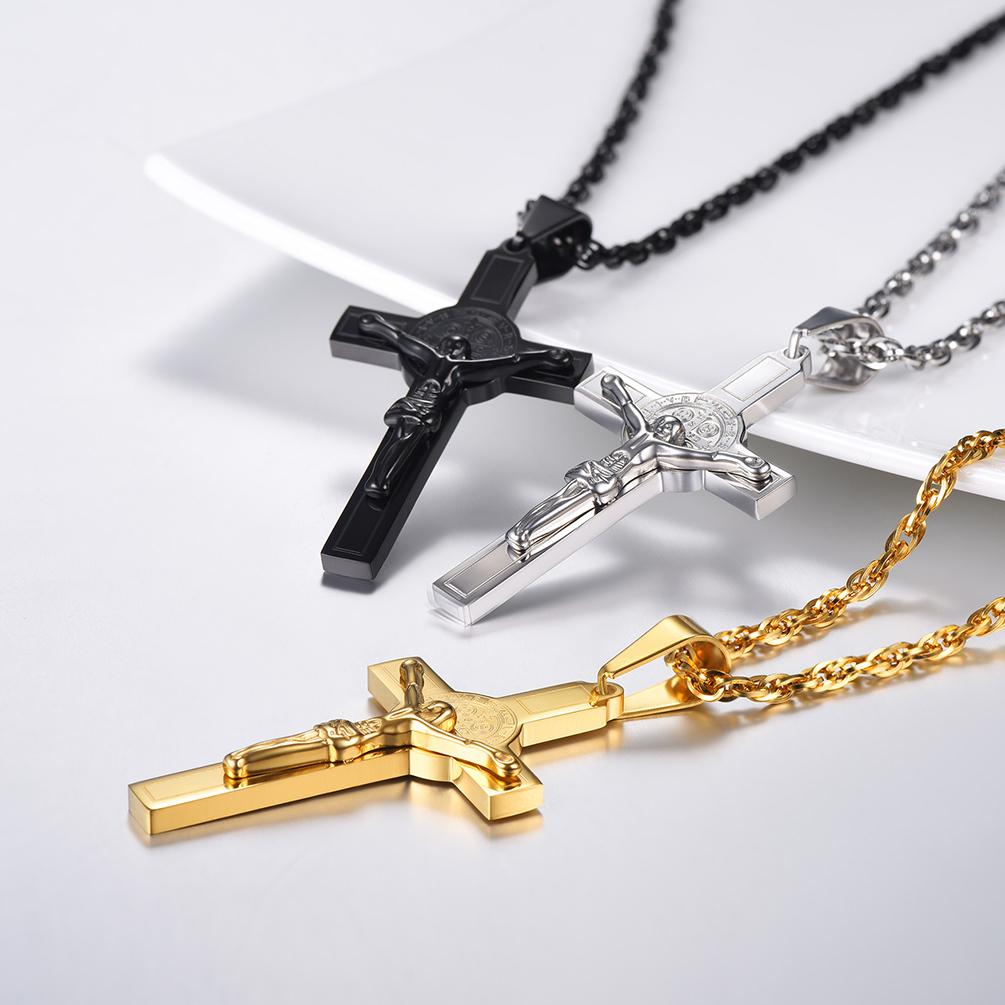 Cross Crucifix Jesus Pendant Necklace in Different Colors