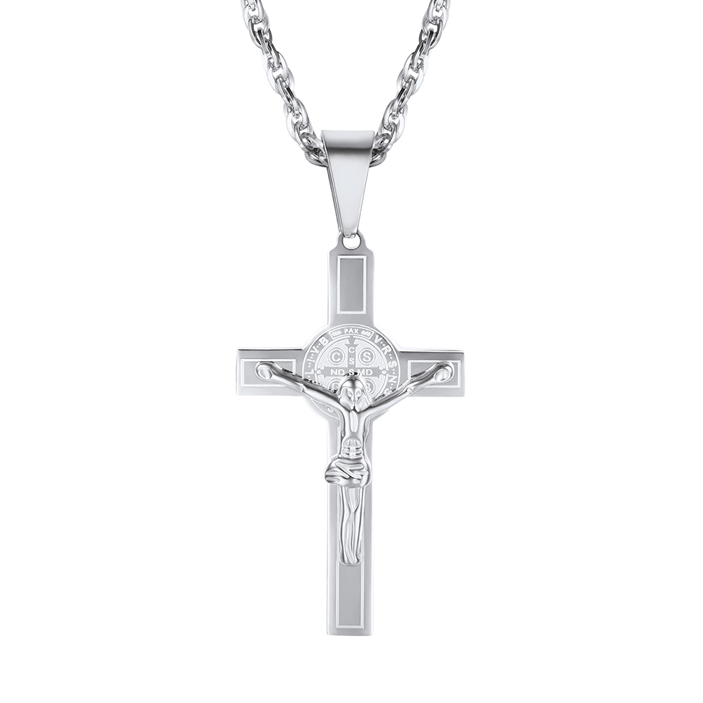 Cross Crucifix Jesus Pendant Necklace in Stainless Steel