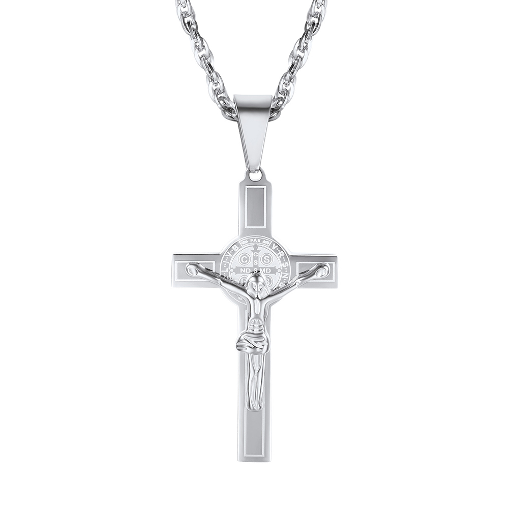 Cross Crucifix Jesus Pendant Necklace in Stainless Steel