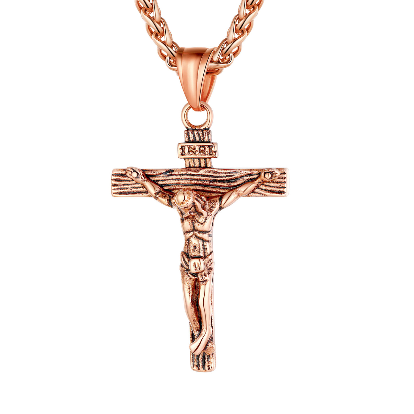 Cross Jesus Pendant Necklace in Rose Gold Plated