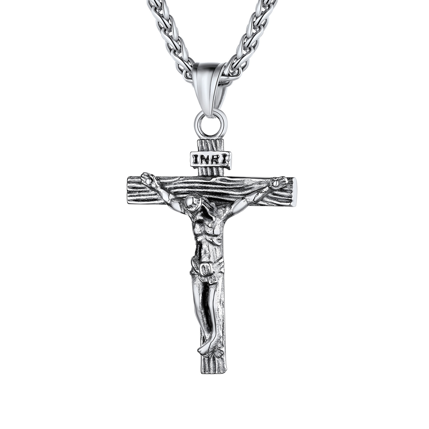 Cross Jesus Pendant Necklace in Stainless Steel