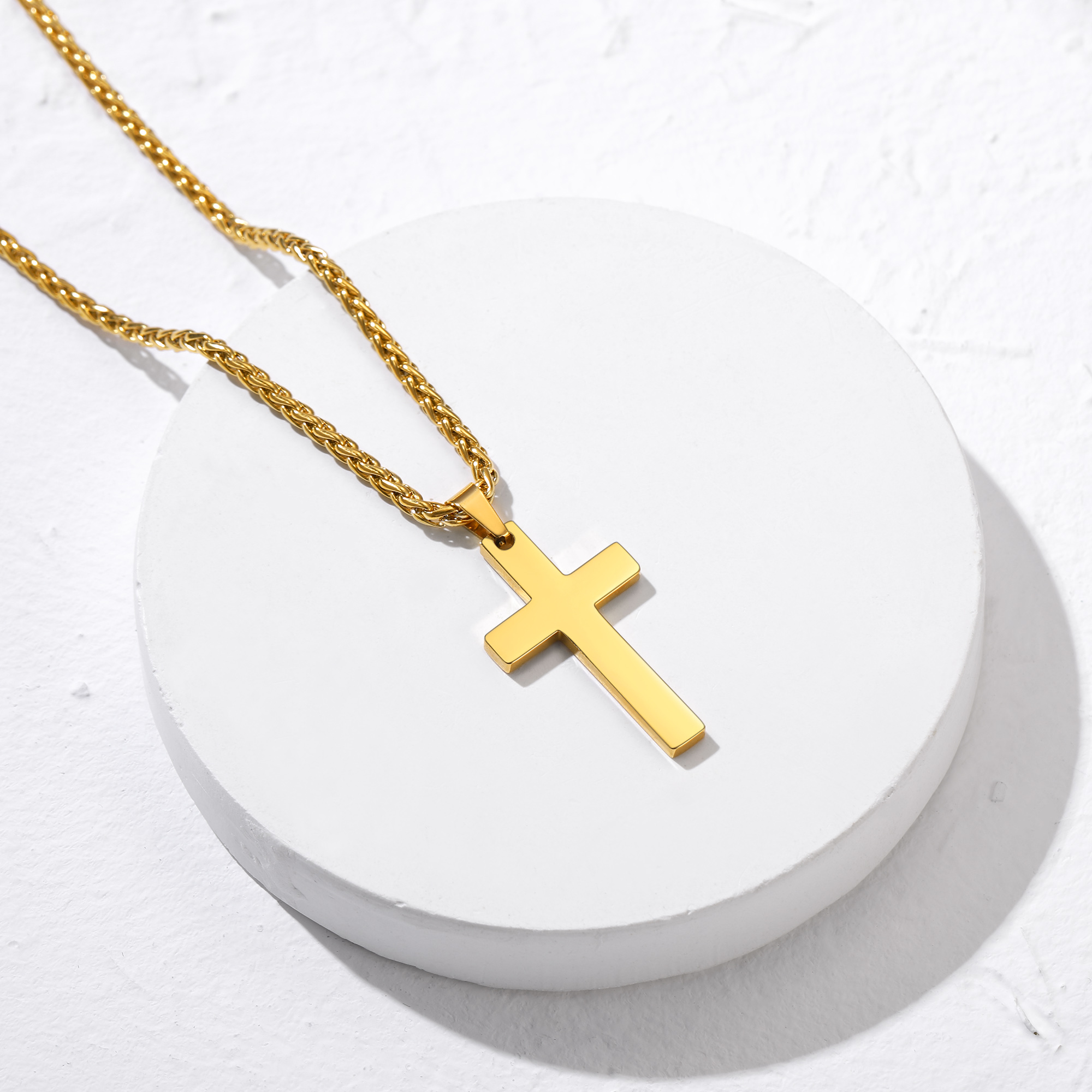 Cross Pendant Necklace, 18K Gold Plated-02