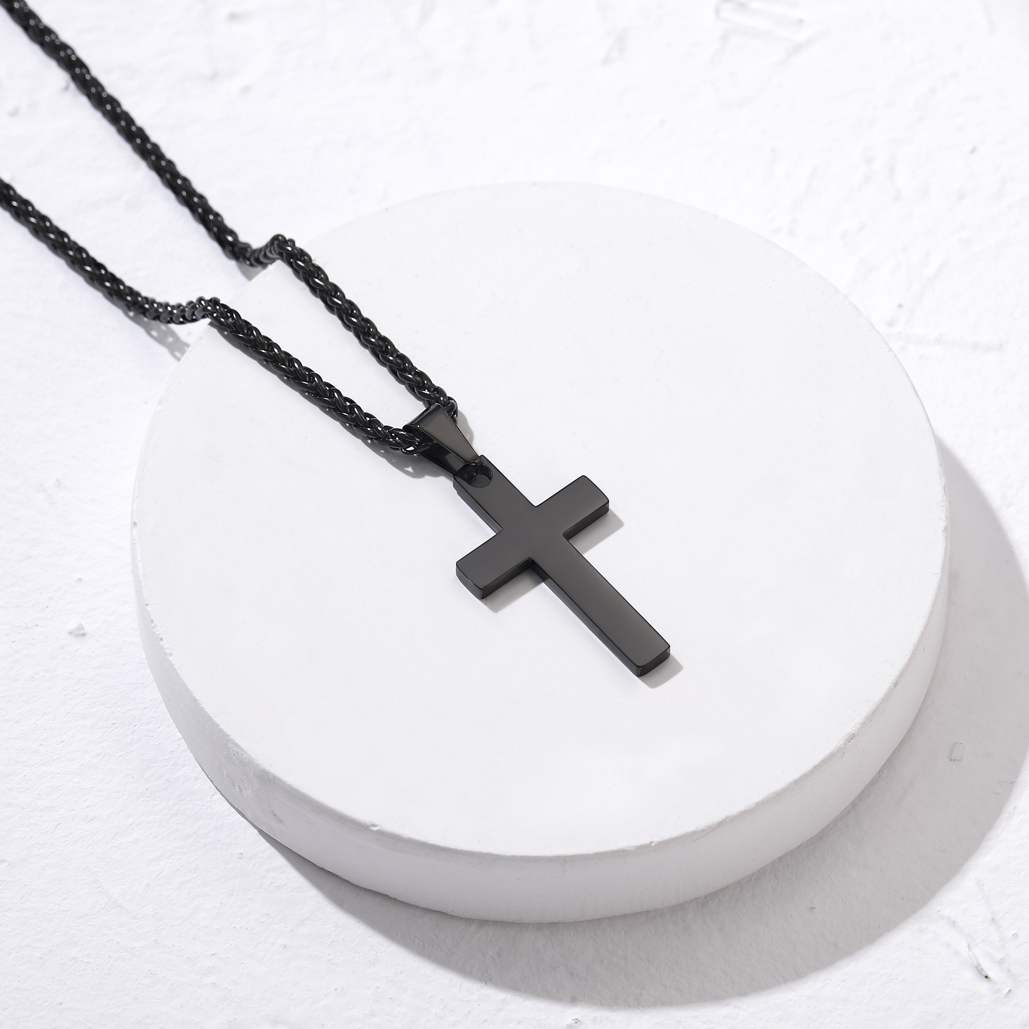 Cross Pendant Necklace, Black Plated-02