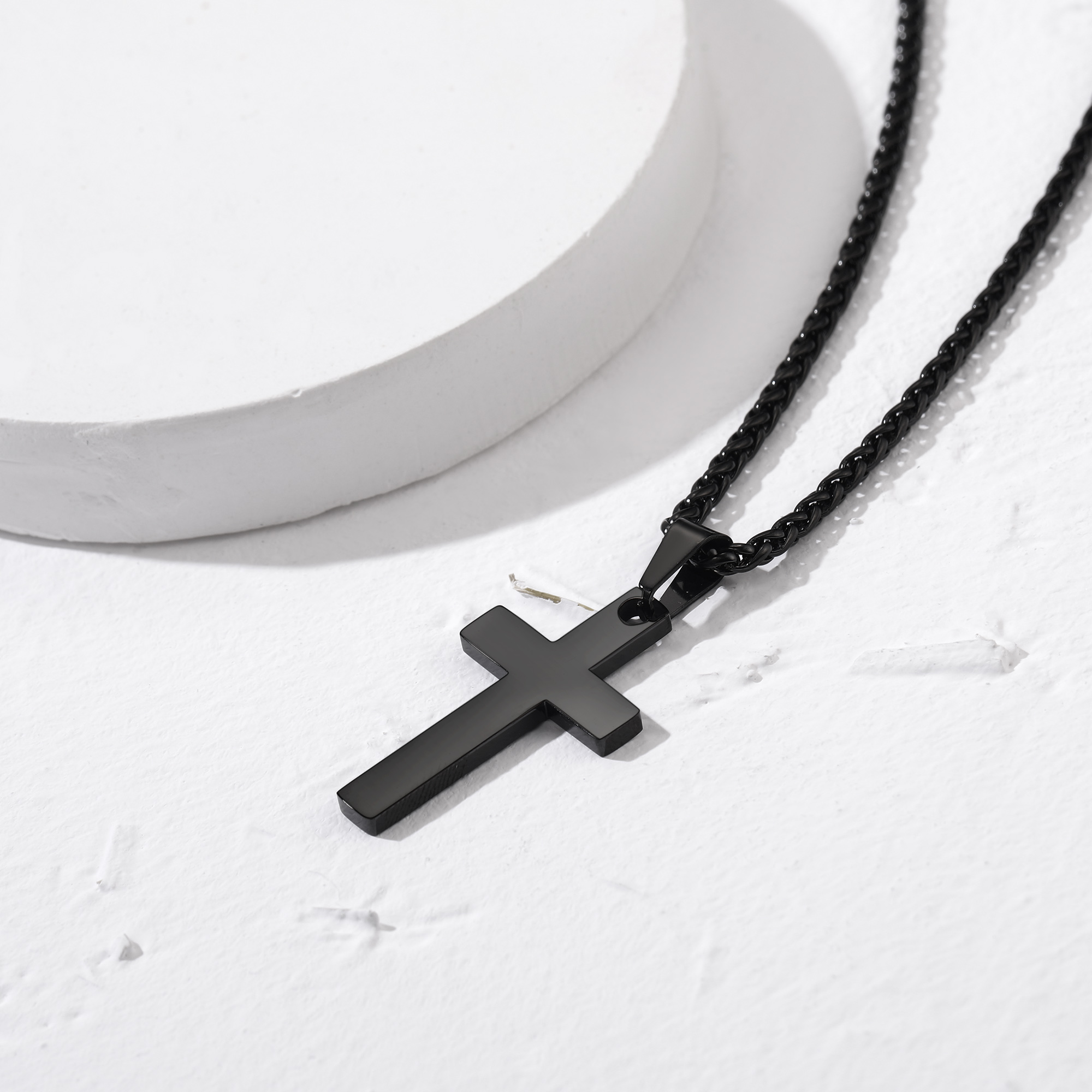 Cross Pendant Necklace, Black Plated-03