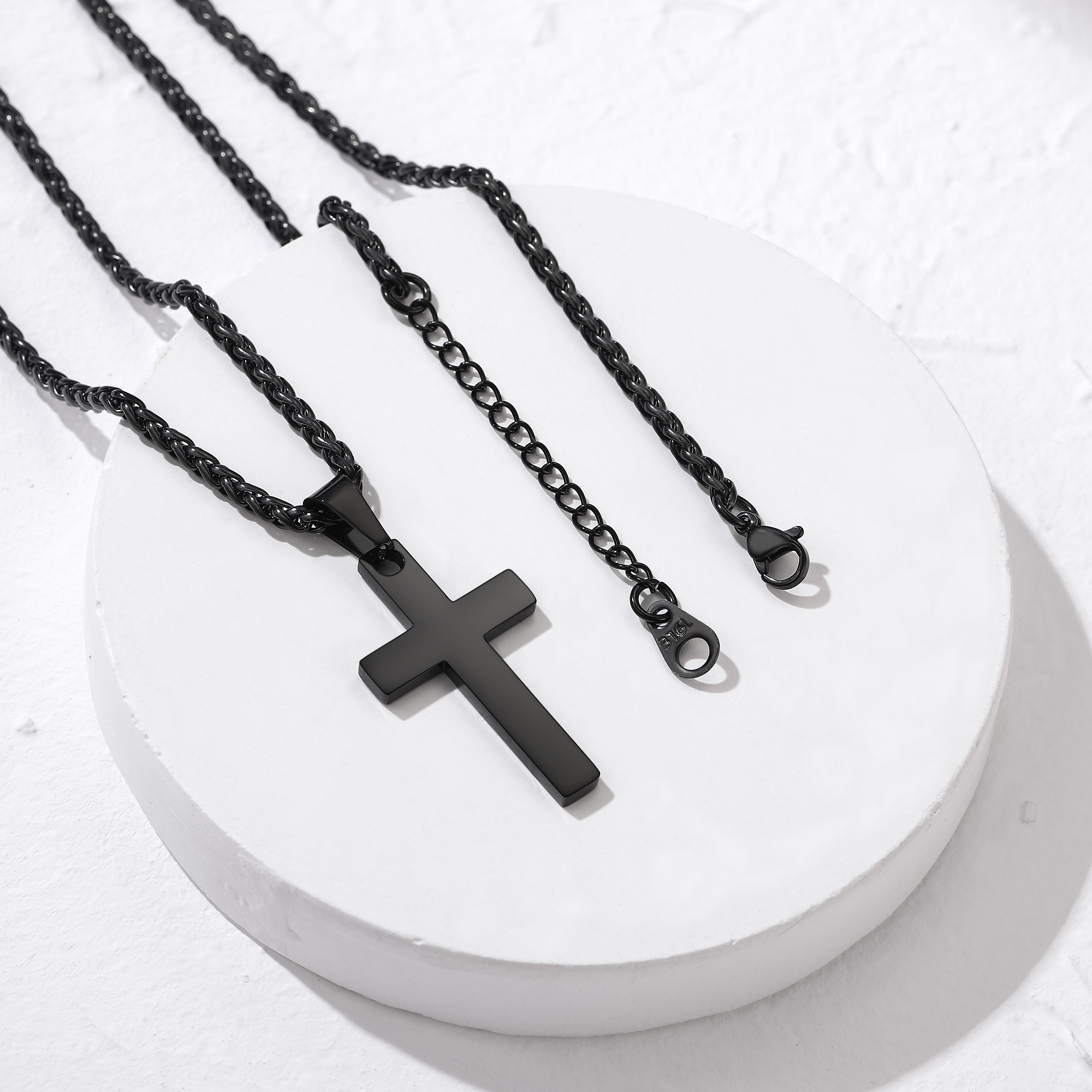Cross Pendant Necklace, Black Plated-04
