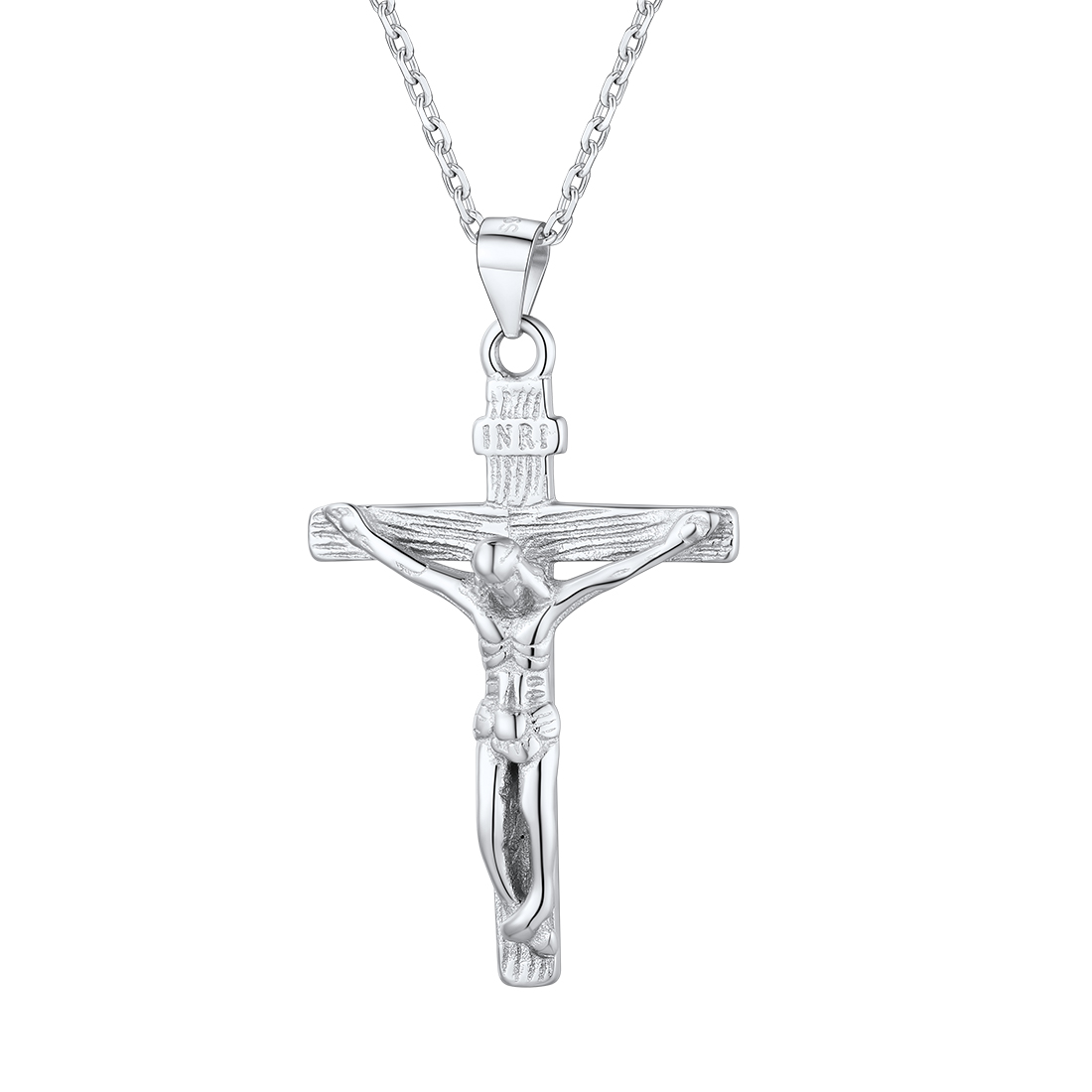 Crucifix Cross Pendant Jesus Christ Necklace in Sterling Silver