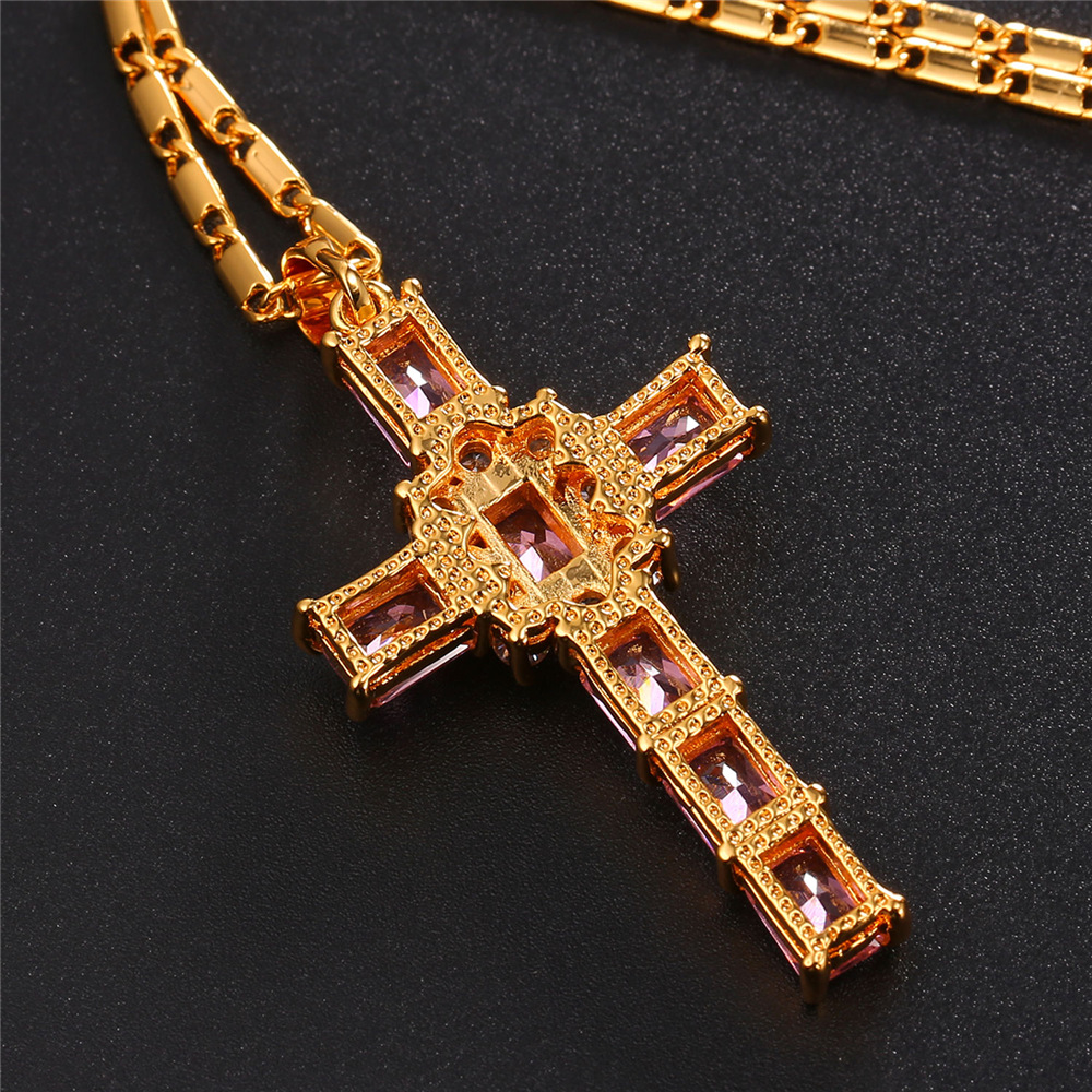Crystal Cross Pendant, Pink Cubic Zirconia-04
