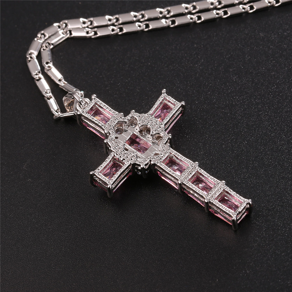 Crystal Cross Pendant, Pink Cubic Zirconia-04