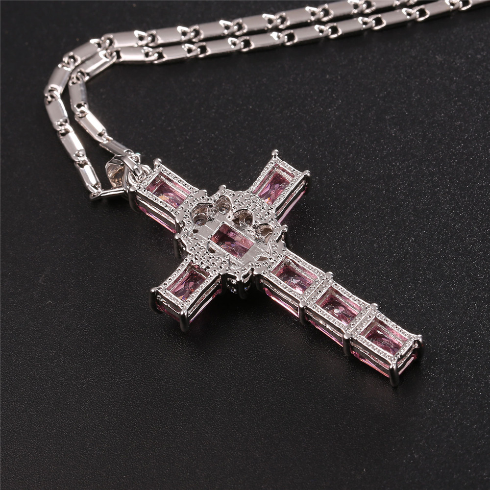Crystal Cross Pendant, Pink Cubic Zirconia-04
