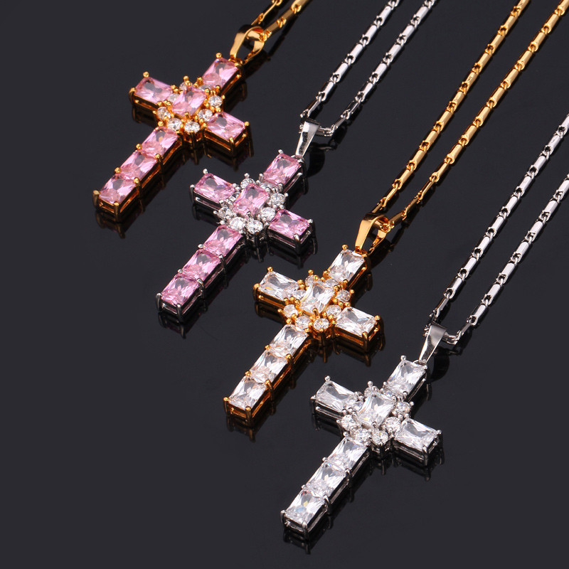 Crystal Cross Pendant with Cubic Zirconia Necklaces in Different Colors-02