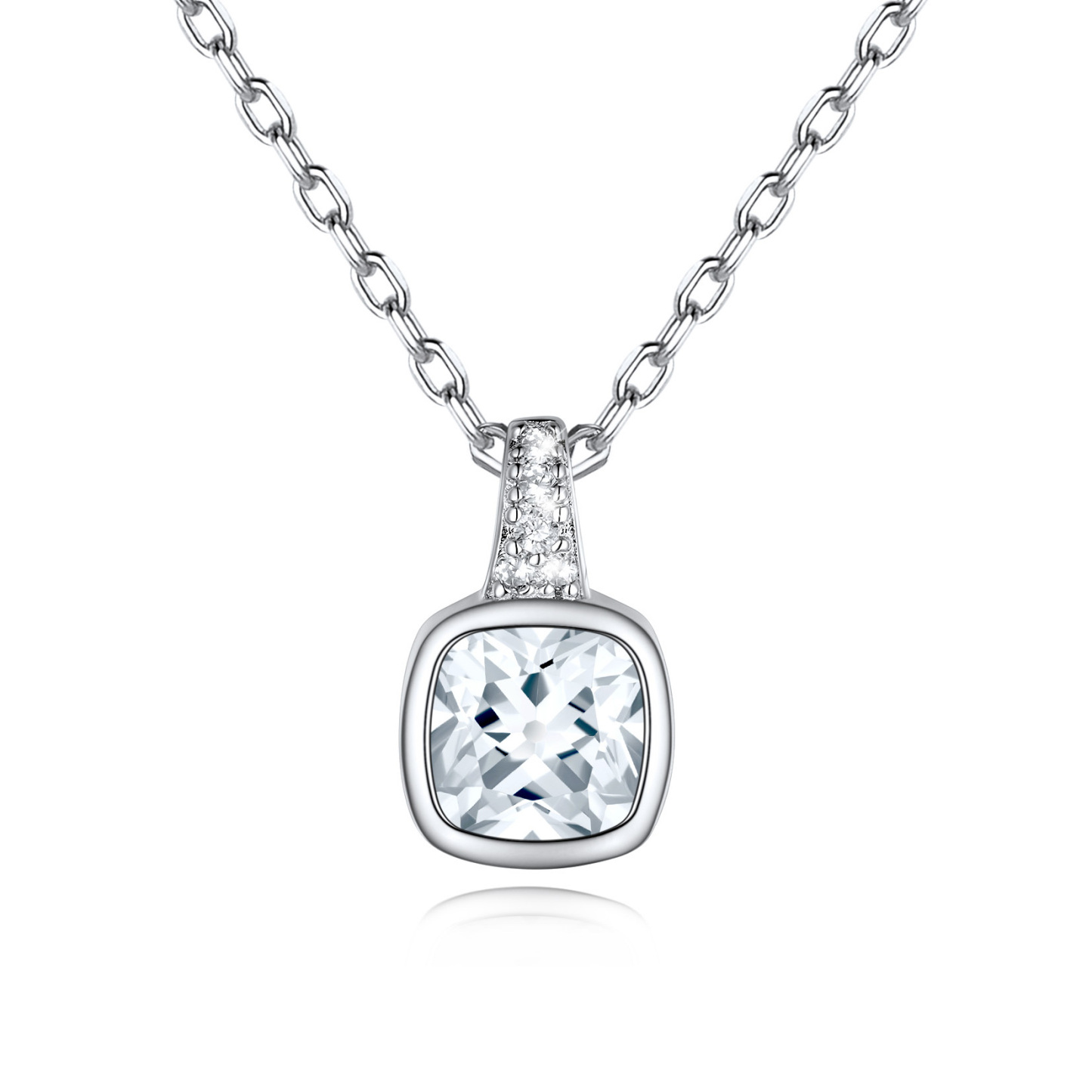 Cushion Cut Pendant Birthstone Necklace in Diamond