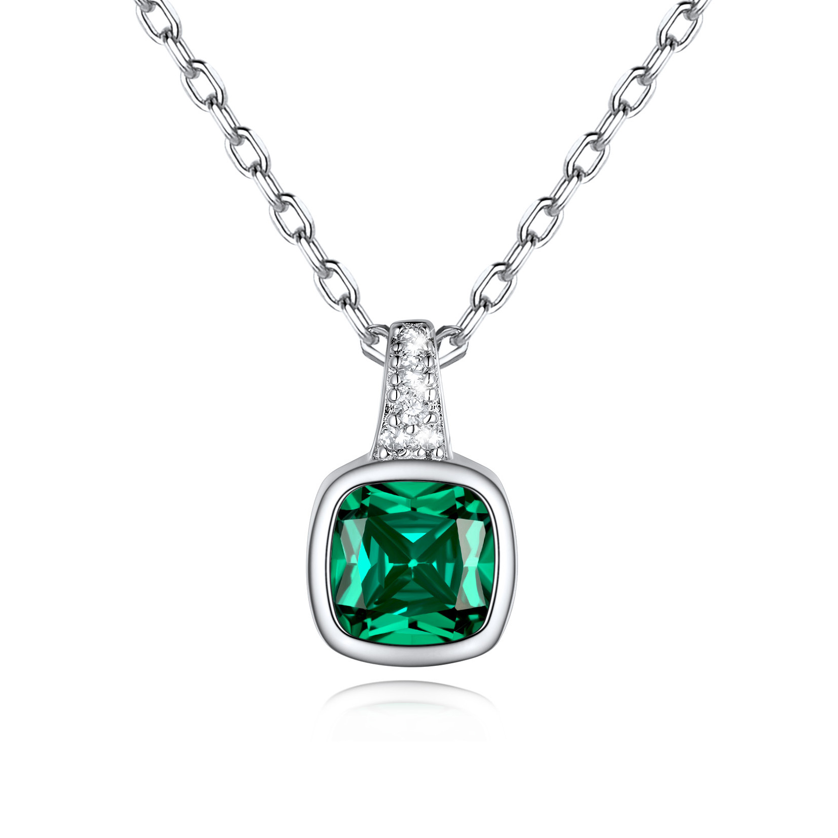 Cushion Cut Pendant Birthstone Necklace in Emerald