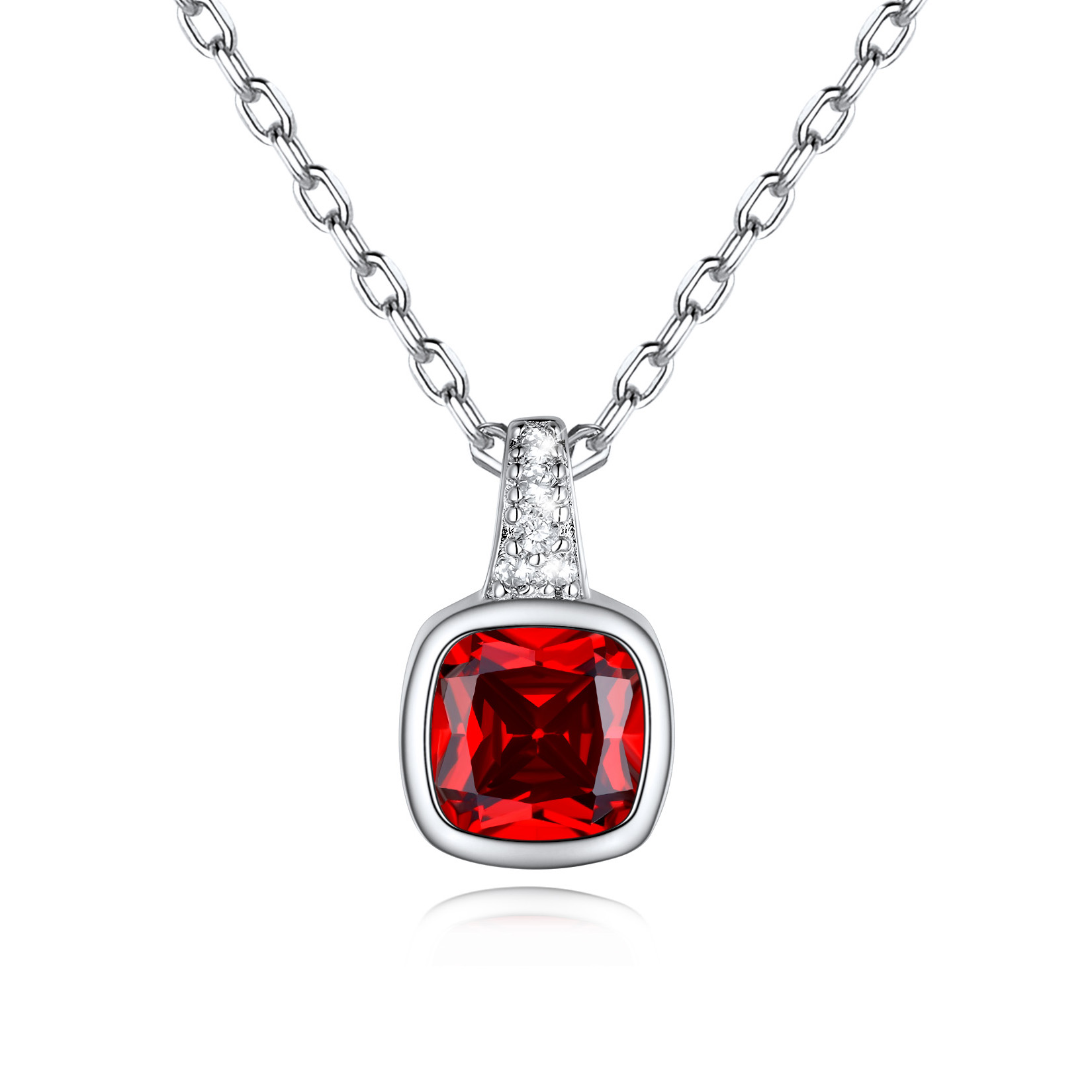Cushion Cut Pendant Birthstone Necklace in Ruby