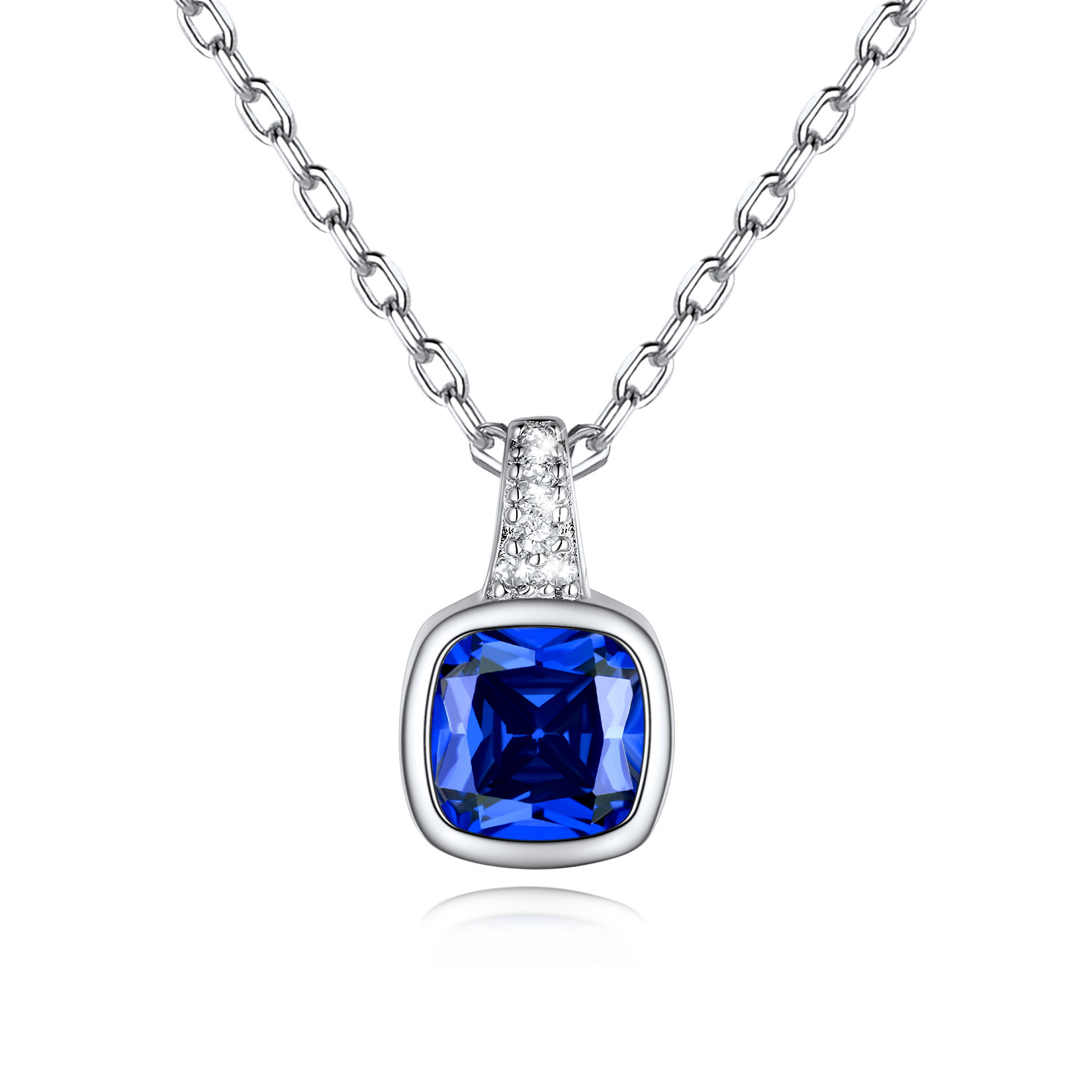 Cushion Cut Pendant Birthstone Necklace in Sapphire