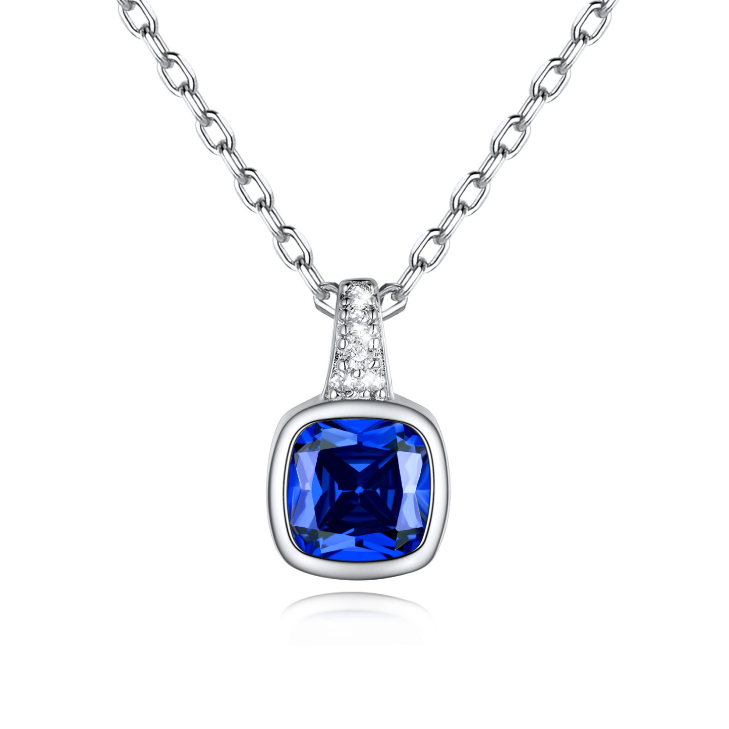Cushion Cut Pendant Birthstone Necklace in Sapphire