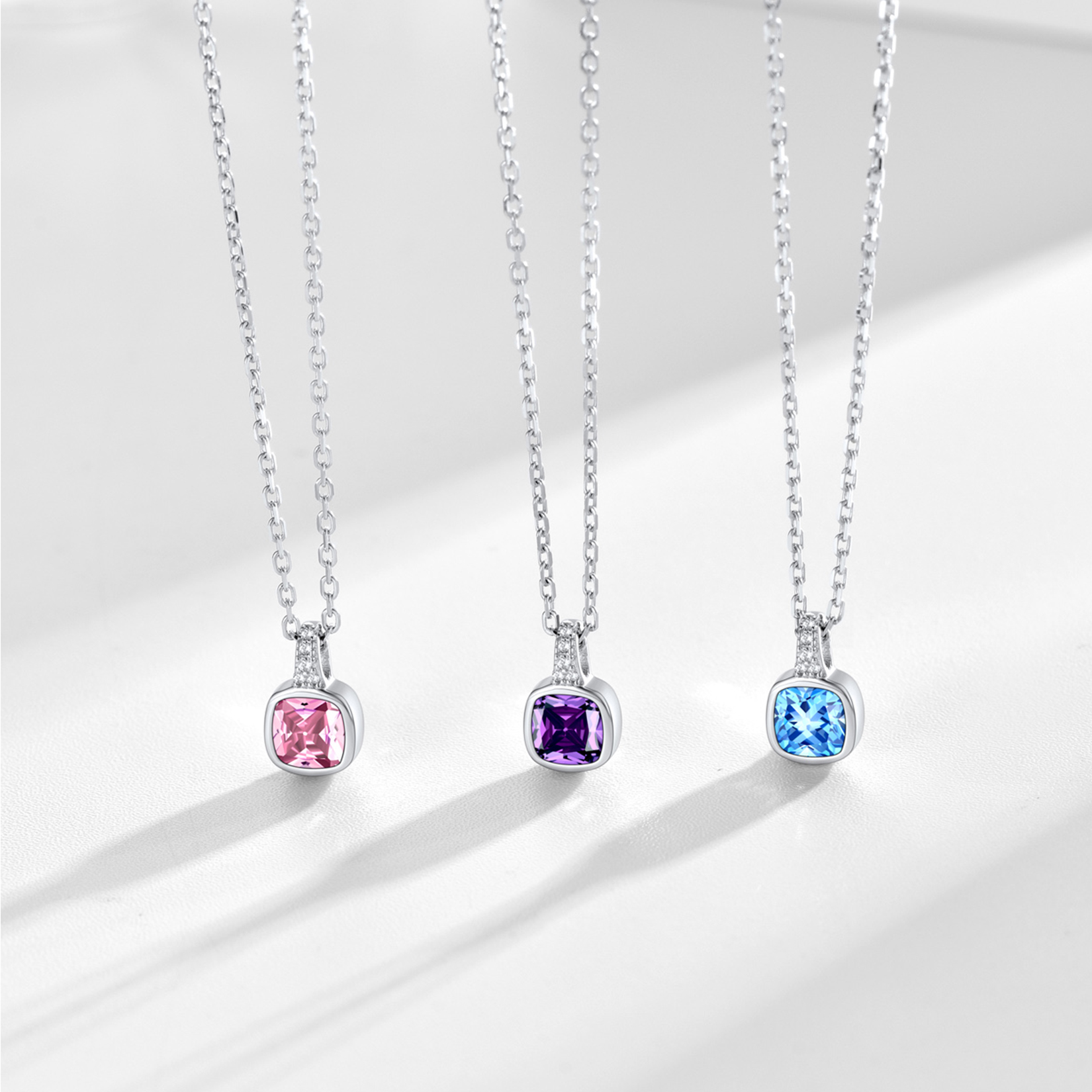 Cushion Cut with Birthstone Necklaces in Different Month Colors-02
