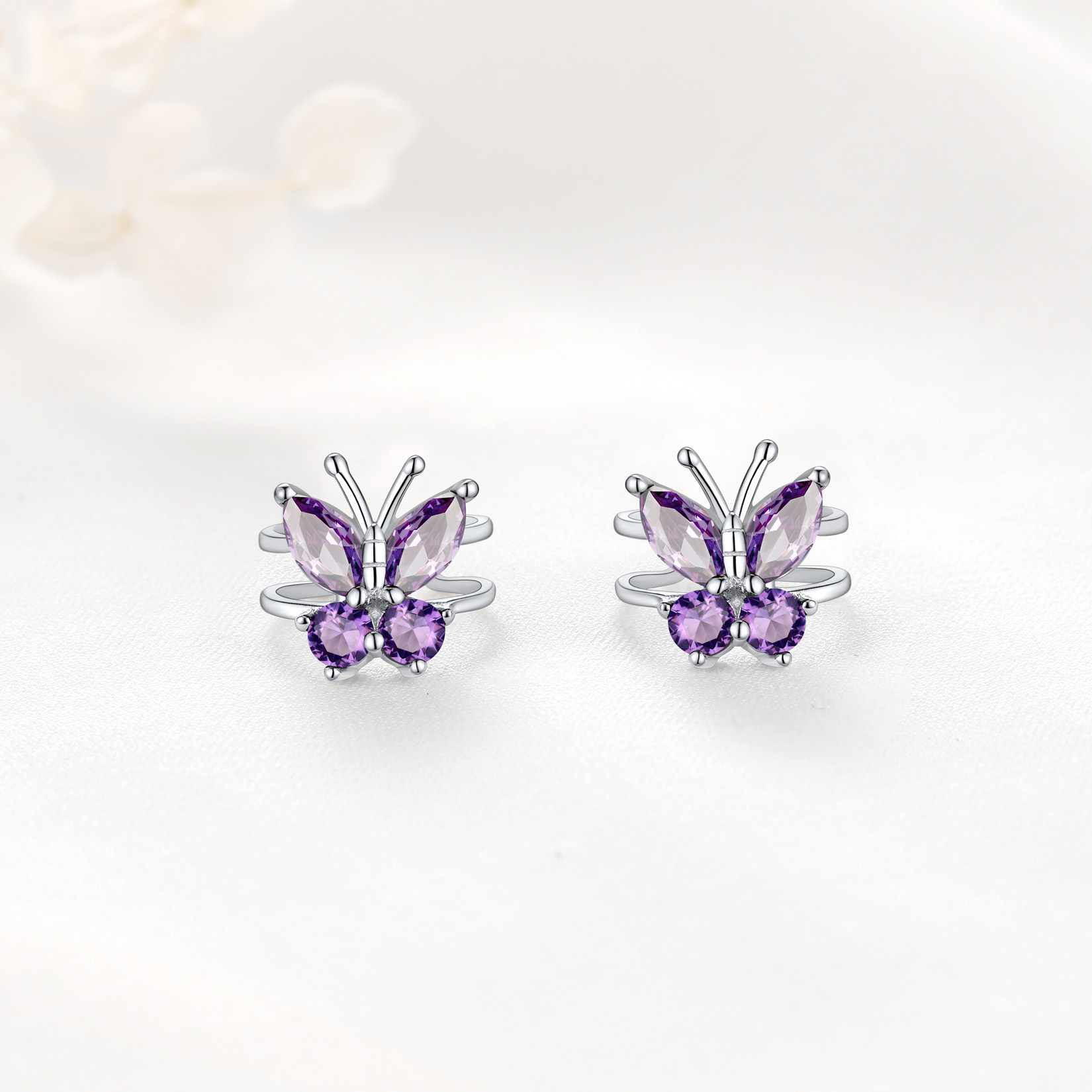 Cute Butterfly Ear Cuff, Birthstone-01