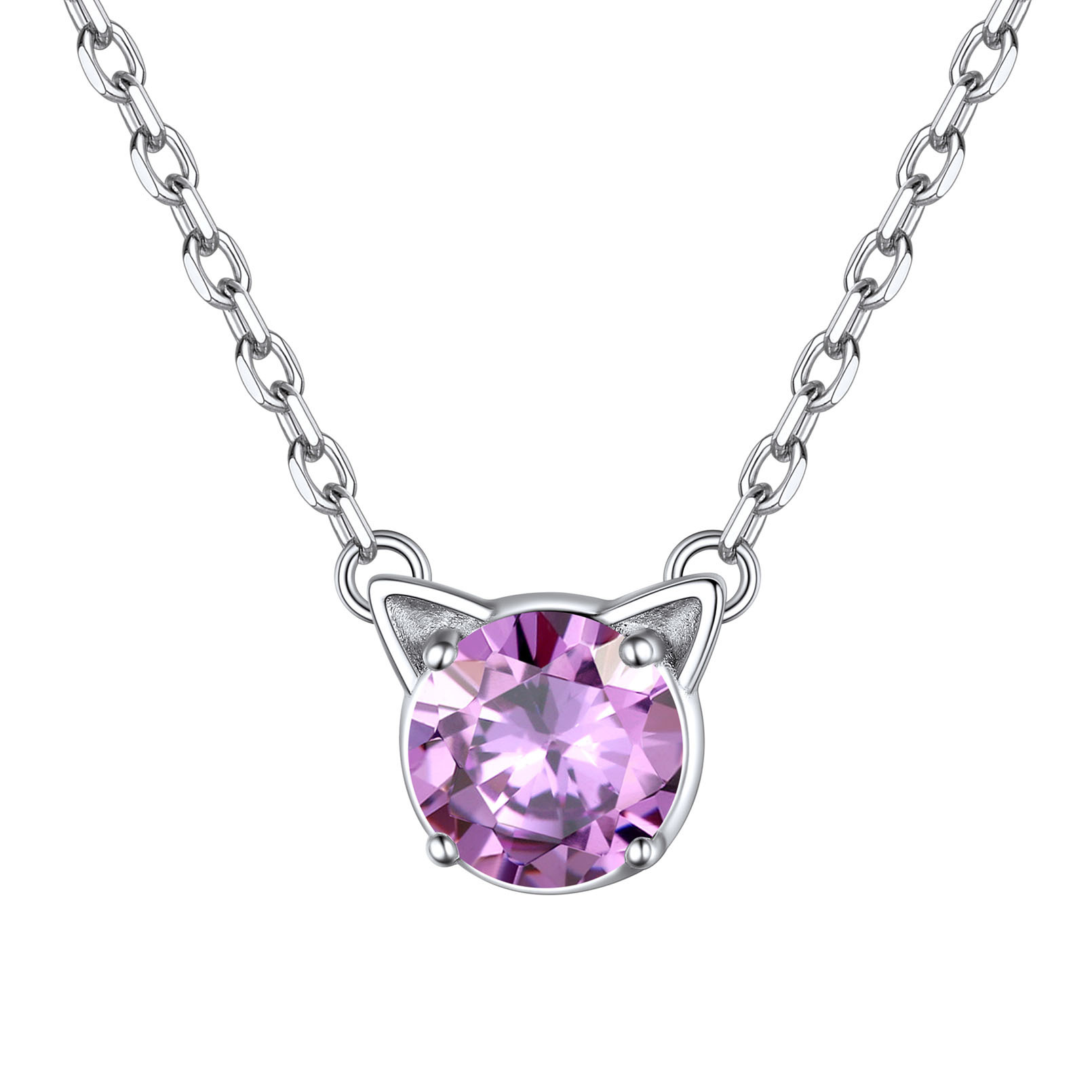 Cute Cat Pendant Birthstone Necklace in Alexandrite