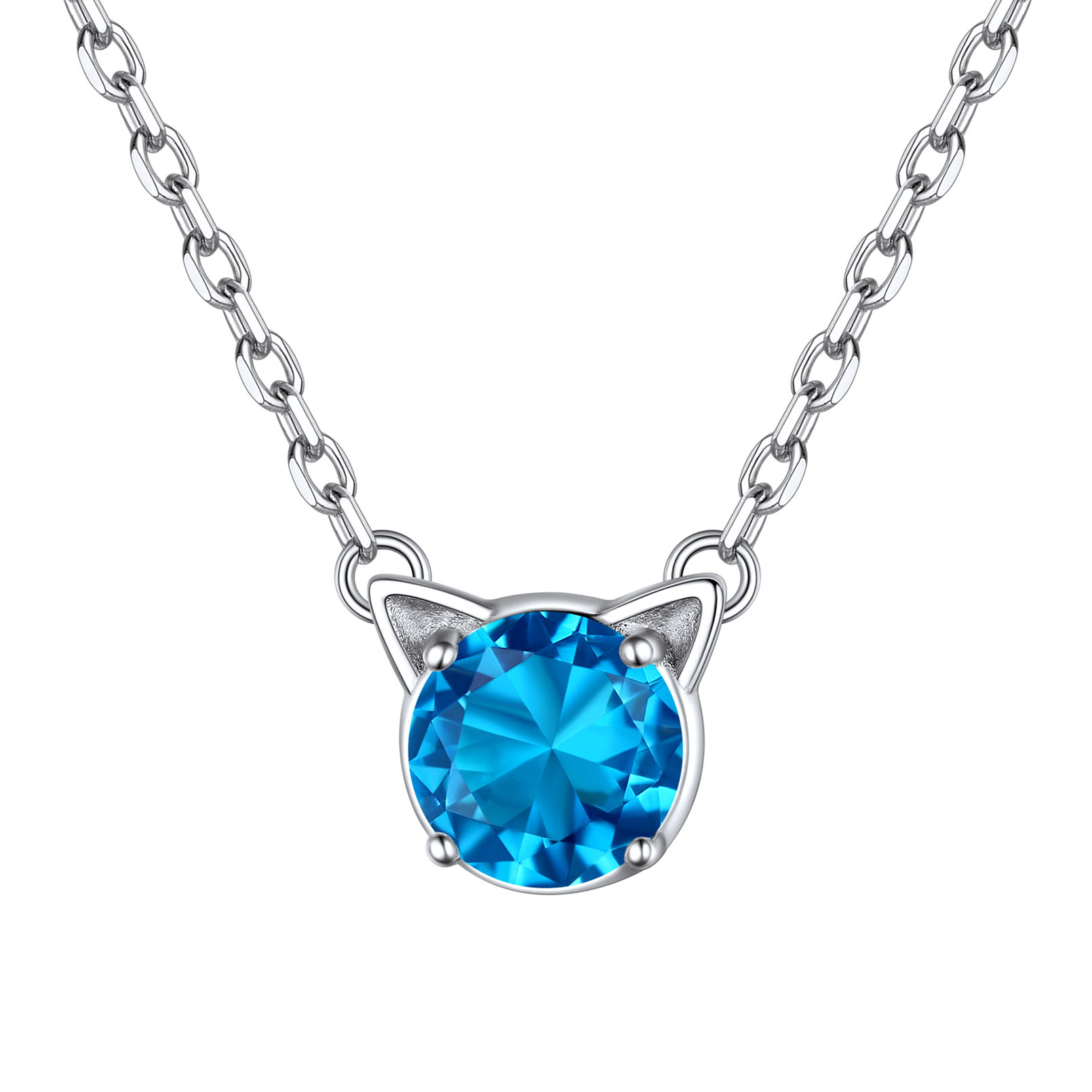 Cute Cat Pendant Birthstone Necklace in Tanzanite