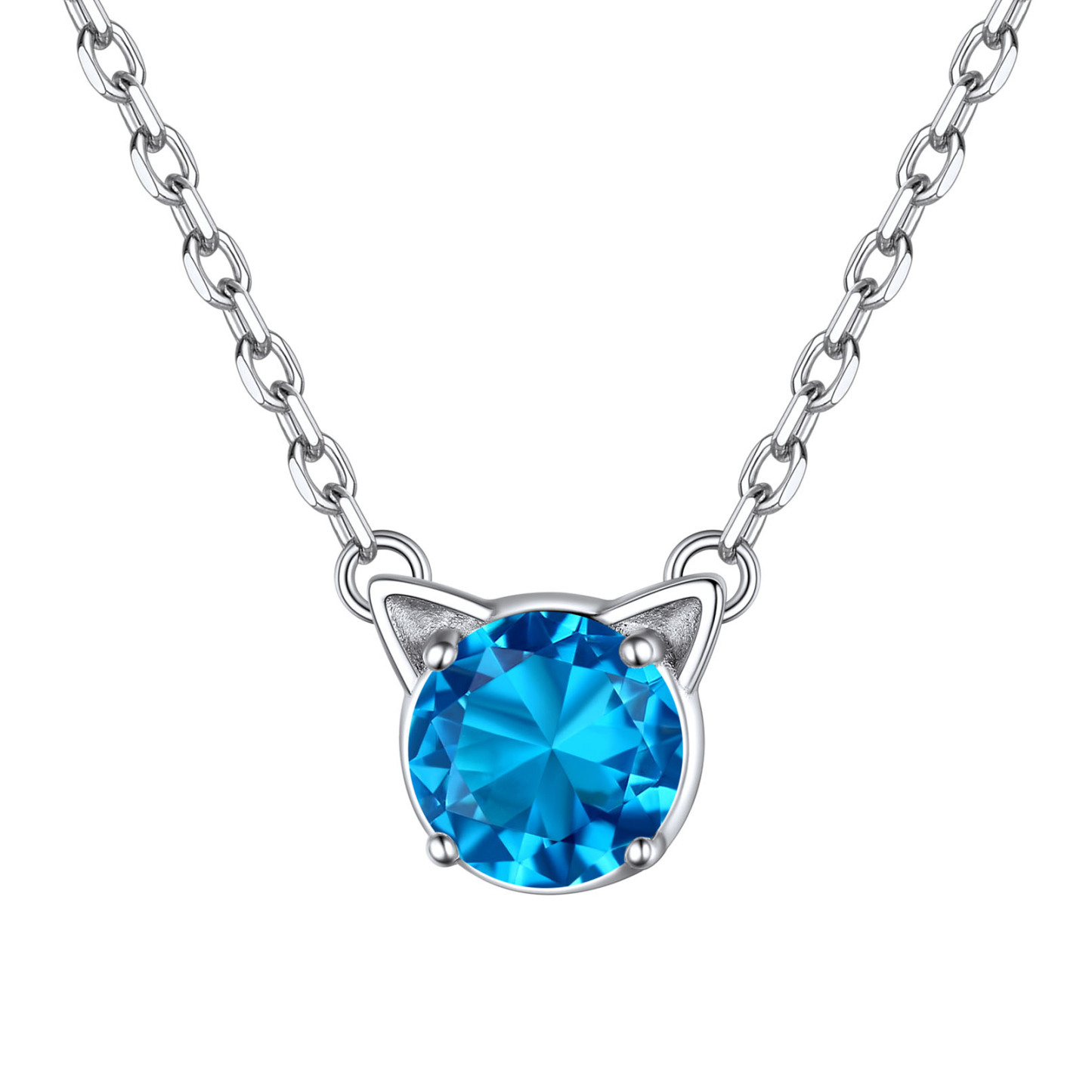 Cute Cat Pendant Birthstone Necklace in Tanzanite