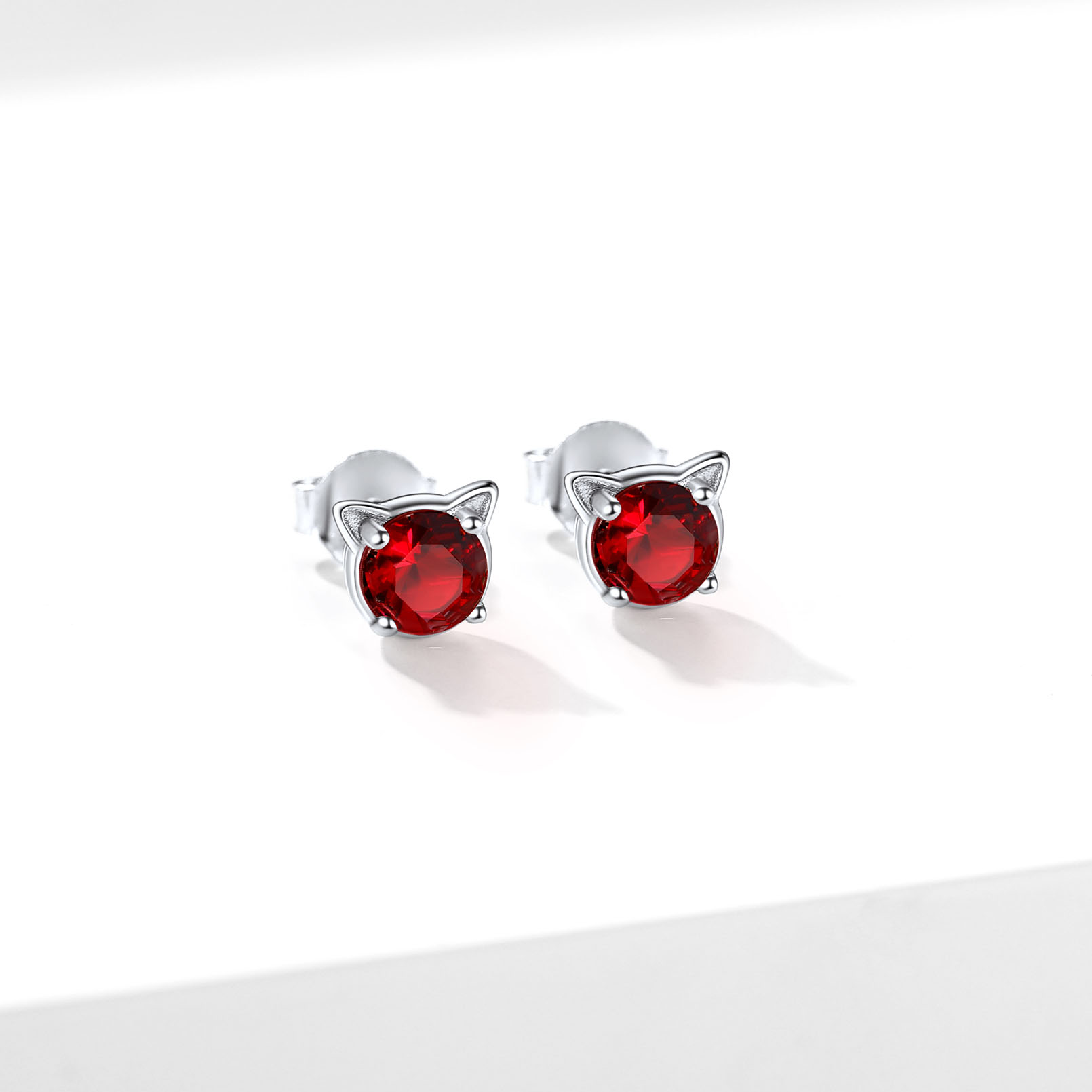 Cute Cat Stud Earrings, Birthstone-01