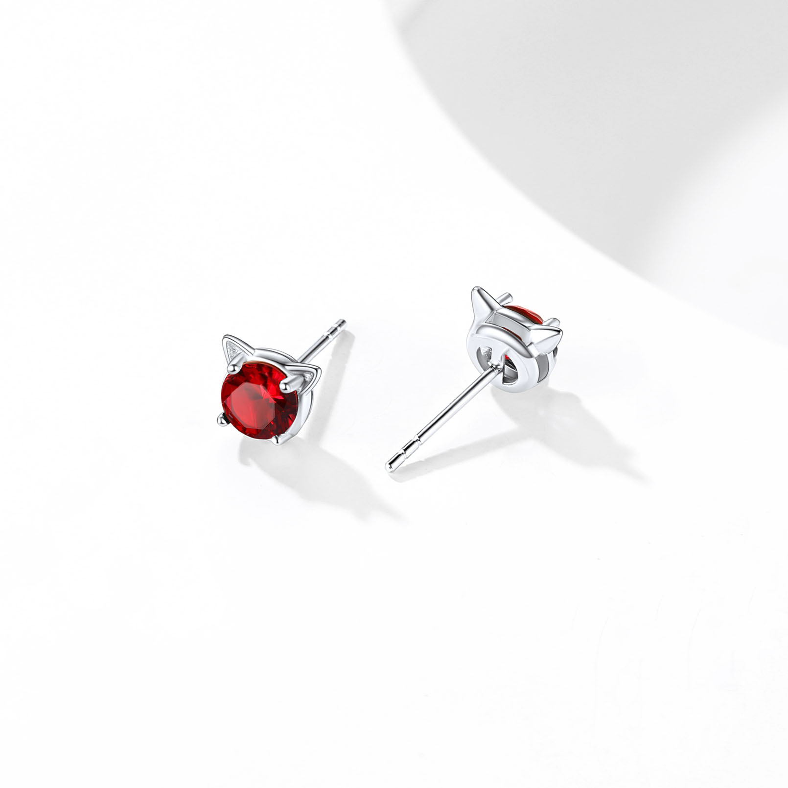 Cute Cat Stud Earrings, Birthstone-02