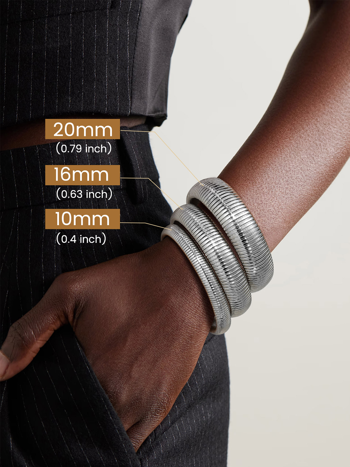 Chunky Stretch Bangle Bracelet in Stainless