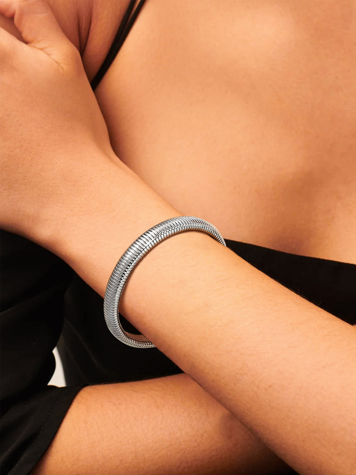 Chunky Stretch Bangle Bracelet in Stainless