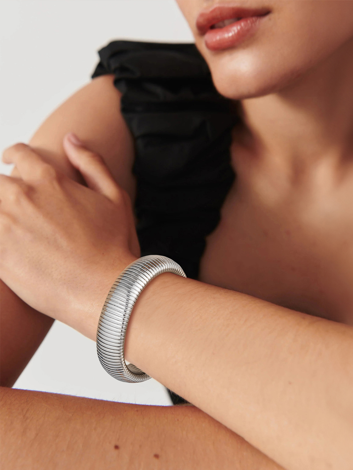 Chunky Stretch Bangle Bracelet in Stainless