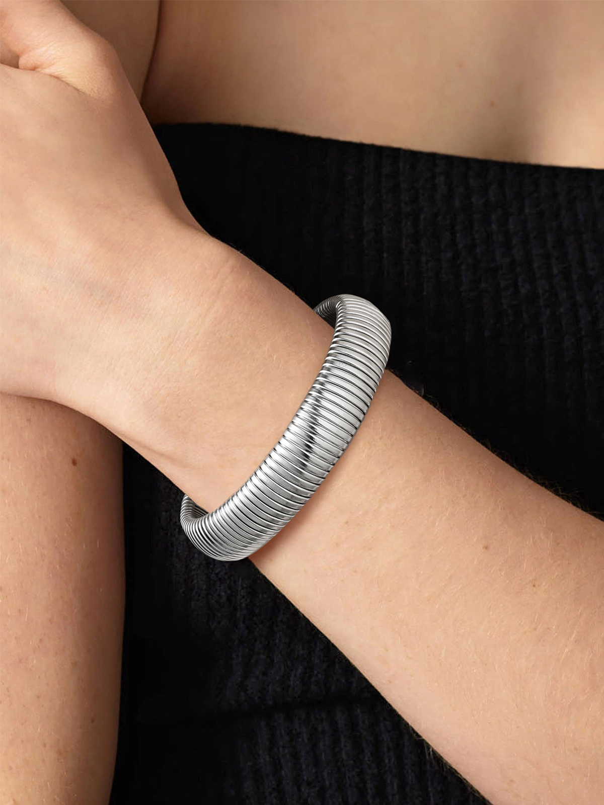 Chunky Stretch Bangle Bracelet in Stainless