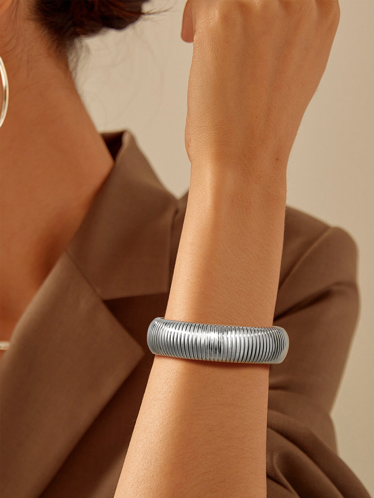 Chunky Stretch Bangle Bracelet in Stainless