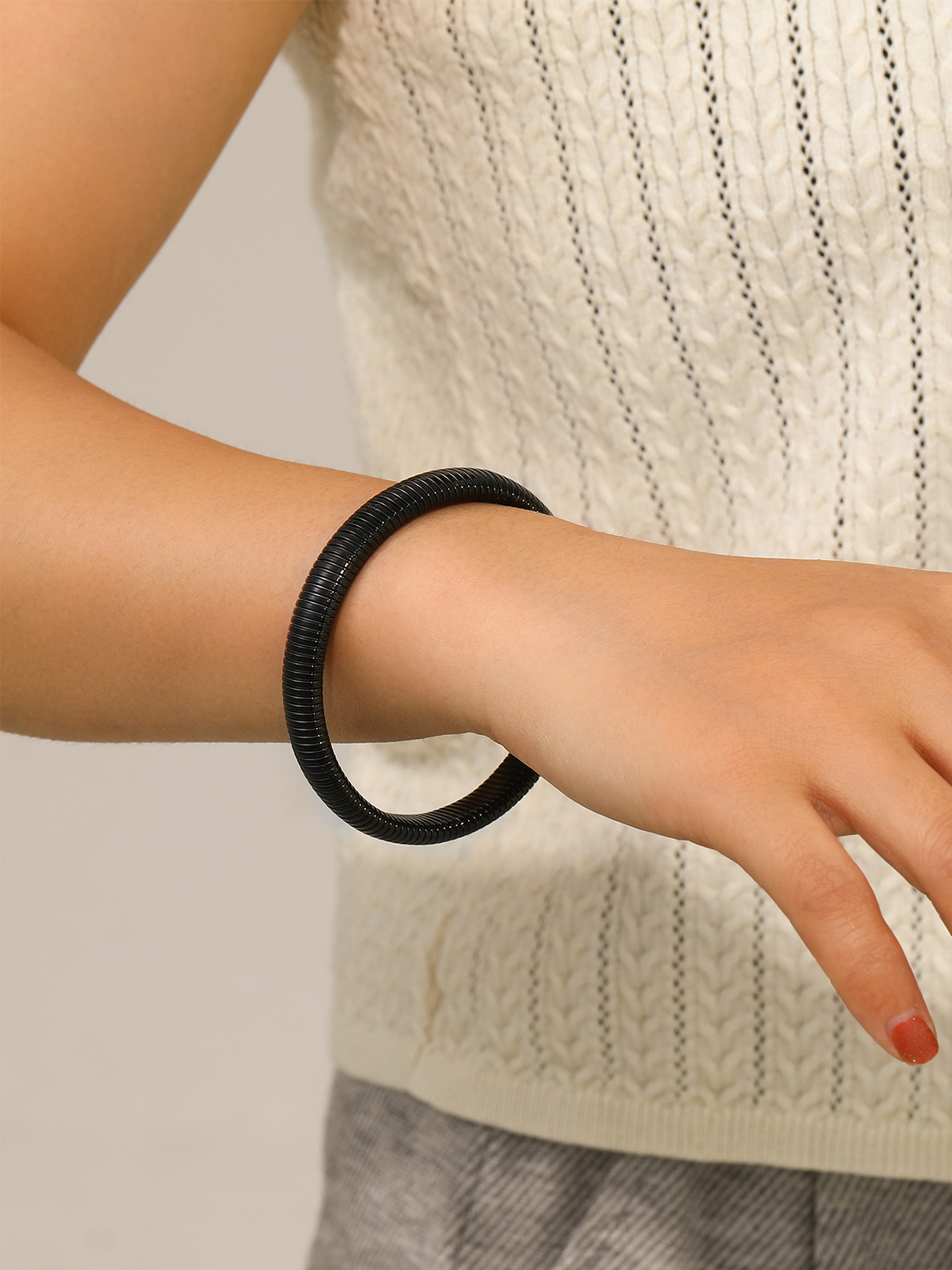 Chunky Stretch Bangle Bracelet in Black Plated