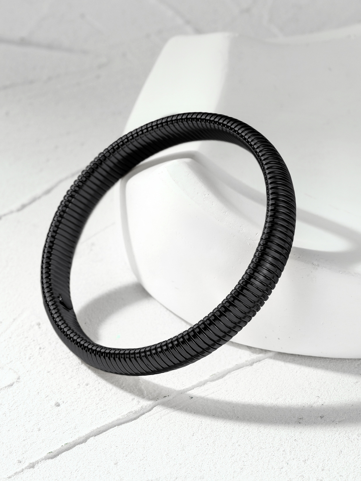 Chunky Stretch Bangle Bracelet in Black Plated