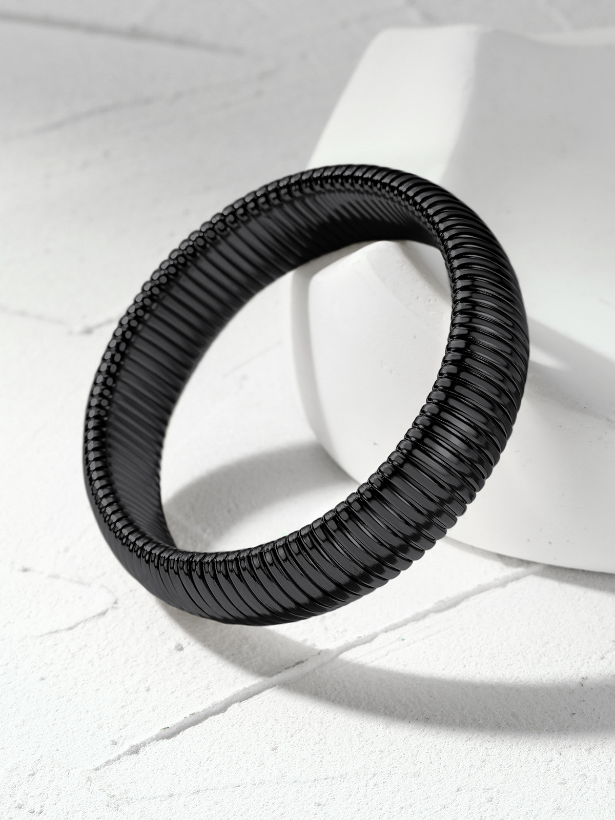 Chunky Stretch Bangle Bracelet in Black Plated