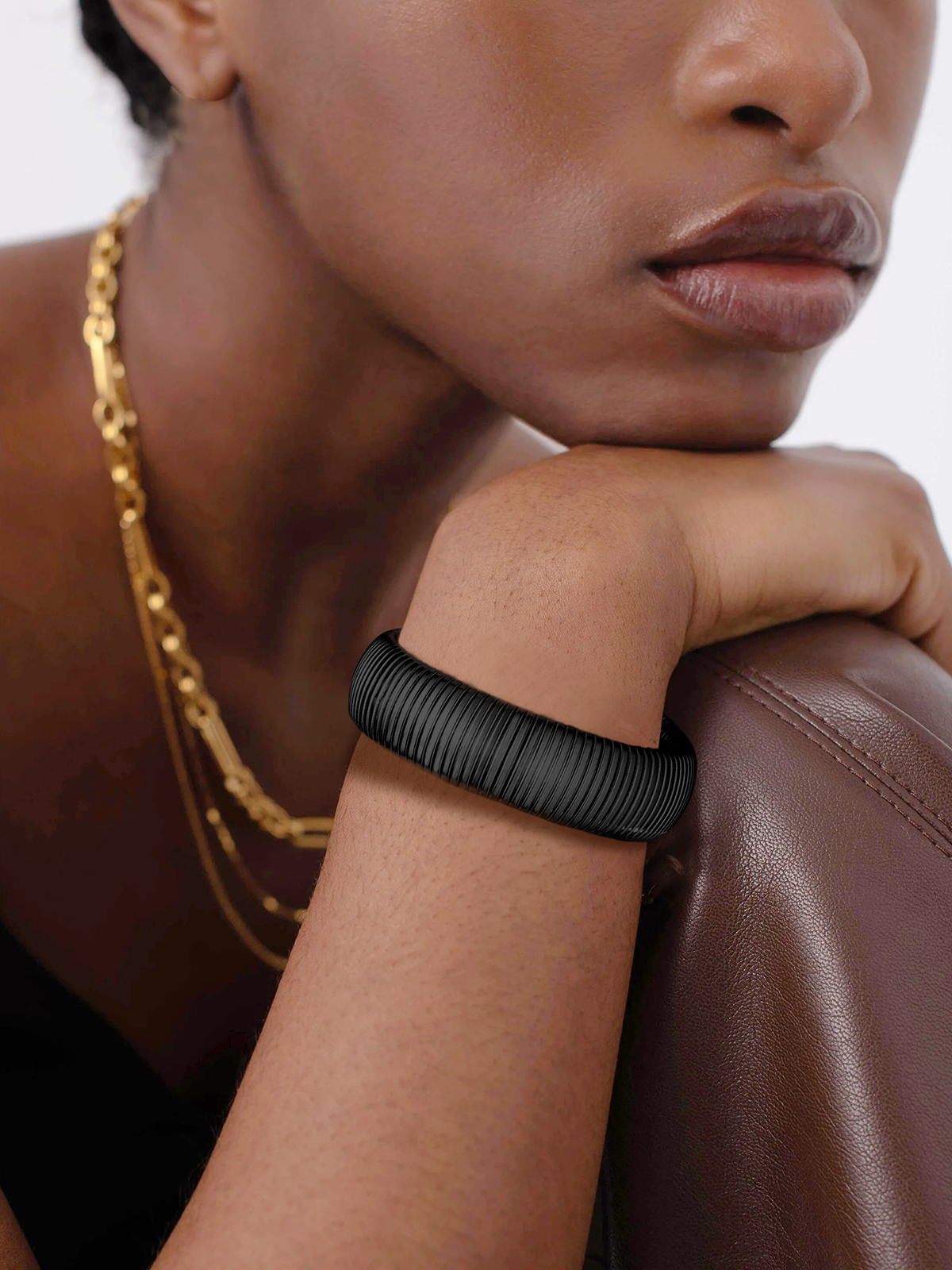 Chunky Stretch Bangle Bracelet in Black Plated