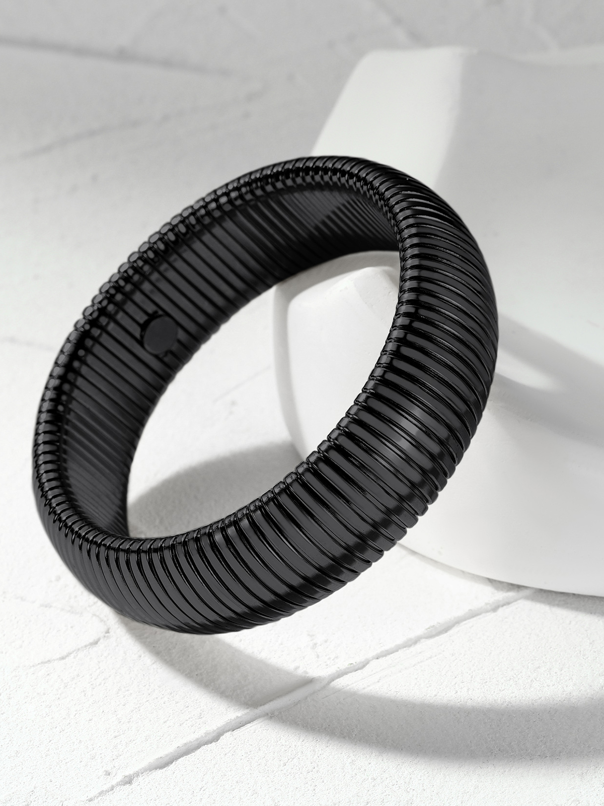 Chunky Stretch Bangle Bracelet in Black Plated