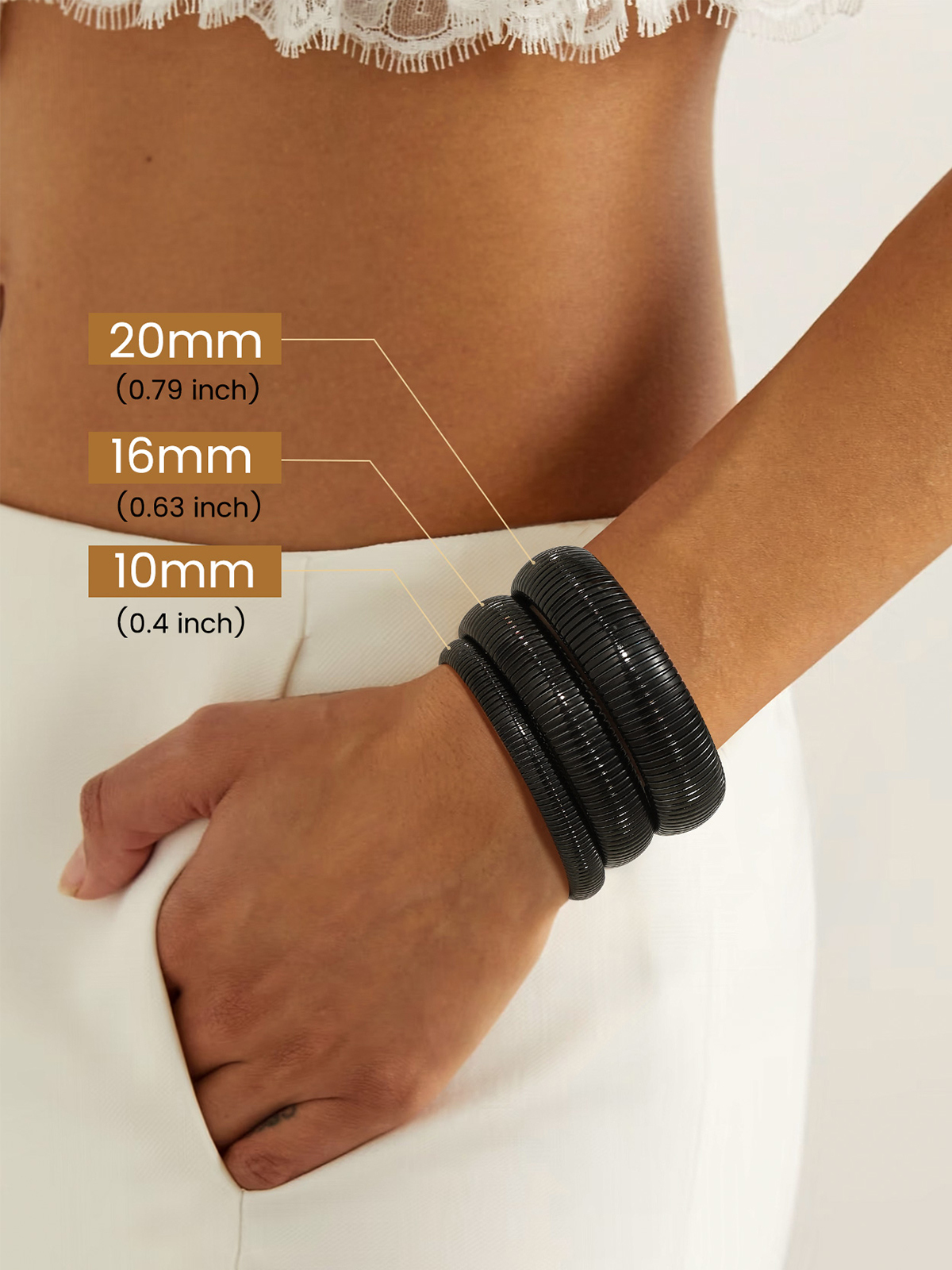 Chunky Stretch Bangle Bracelet in Black Plated