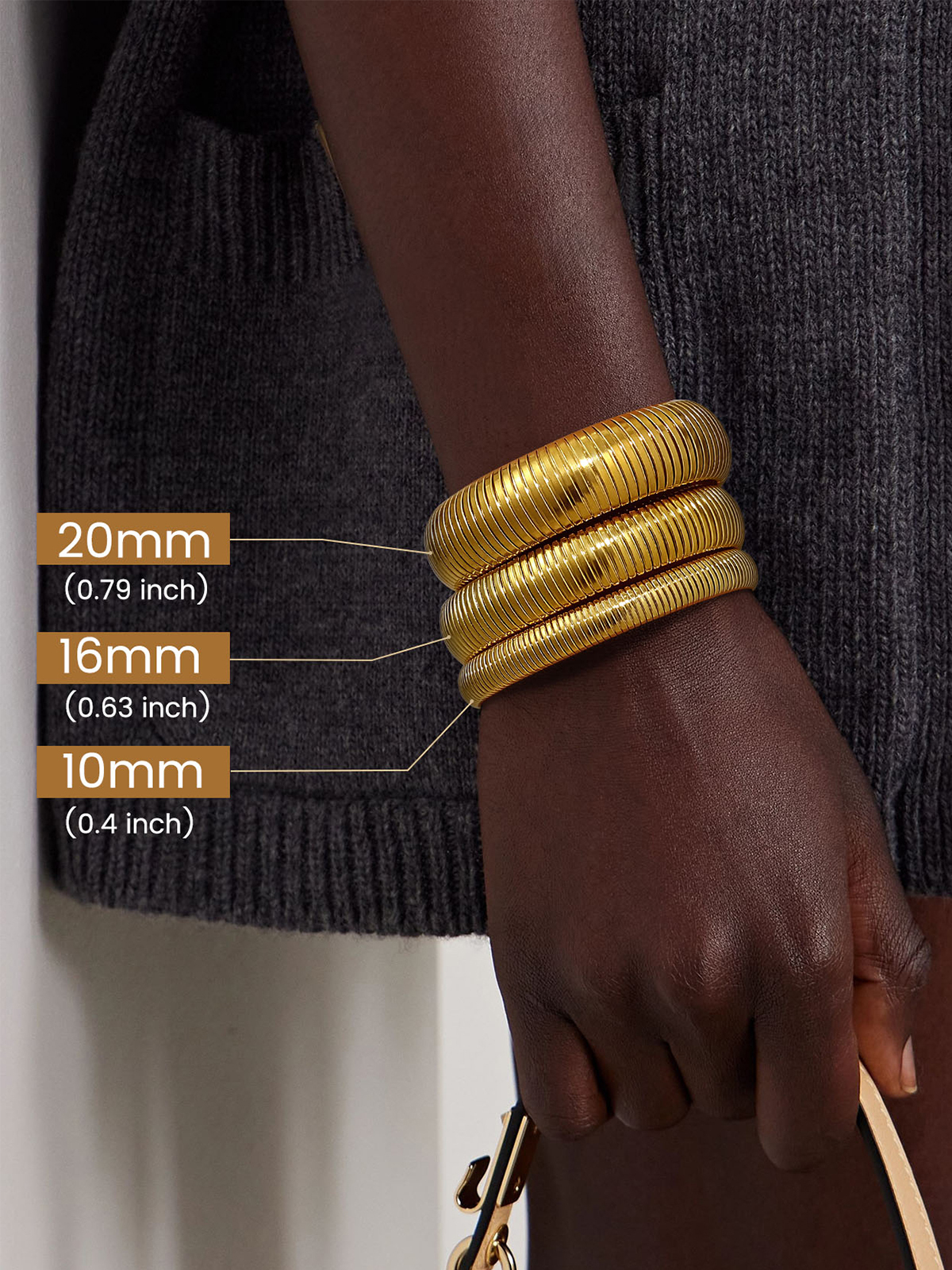 Chunky Stretch Bangle Bracelet in 18K Gold Plated