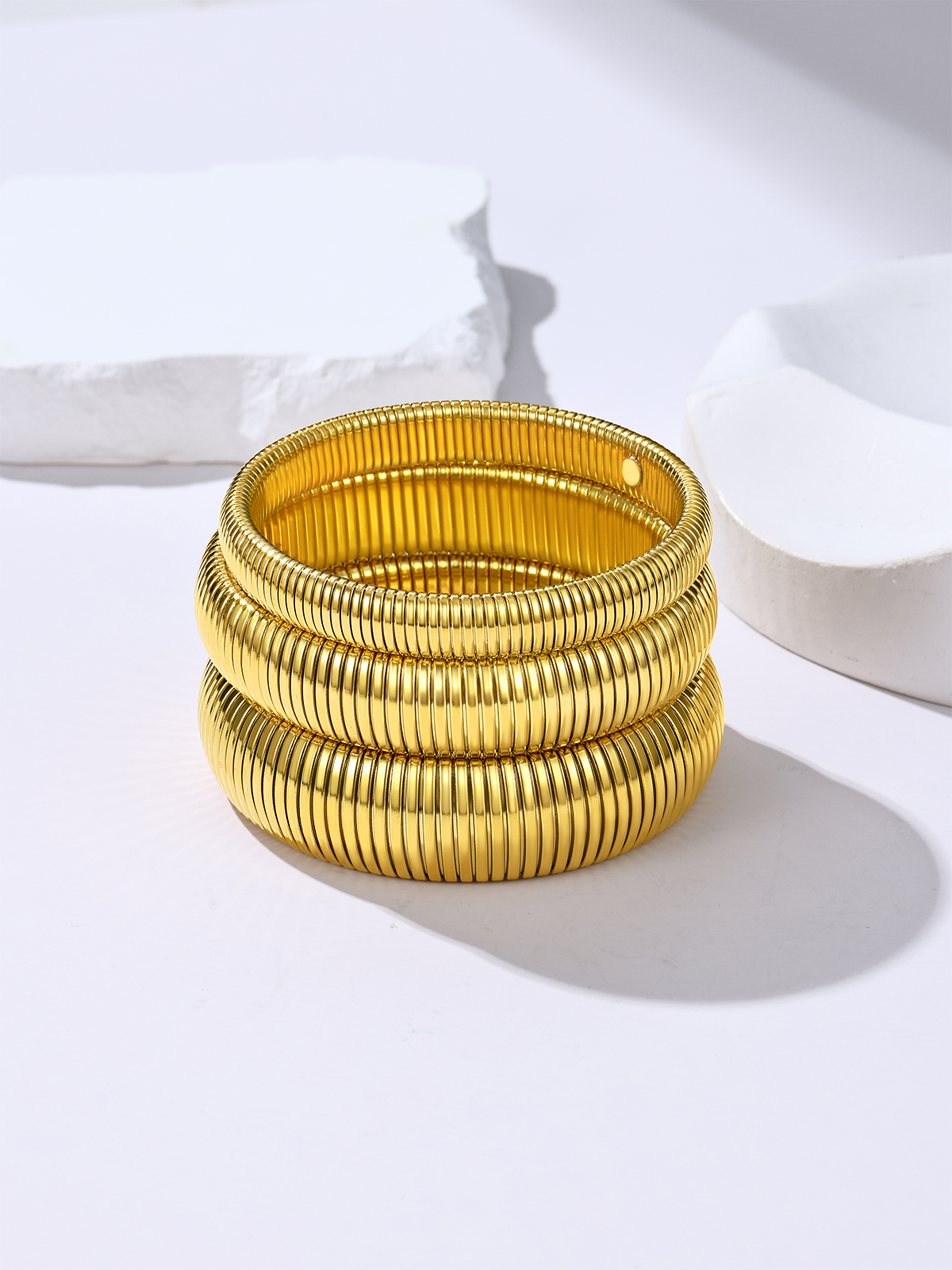 Chunky Stretch Bangle Bracelet in 18K Gold Plated