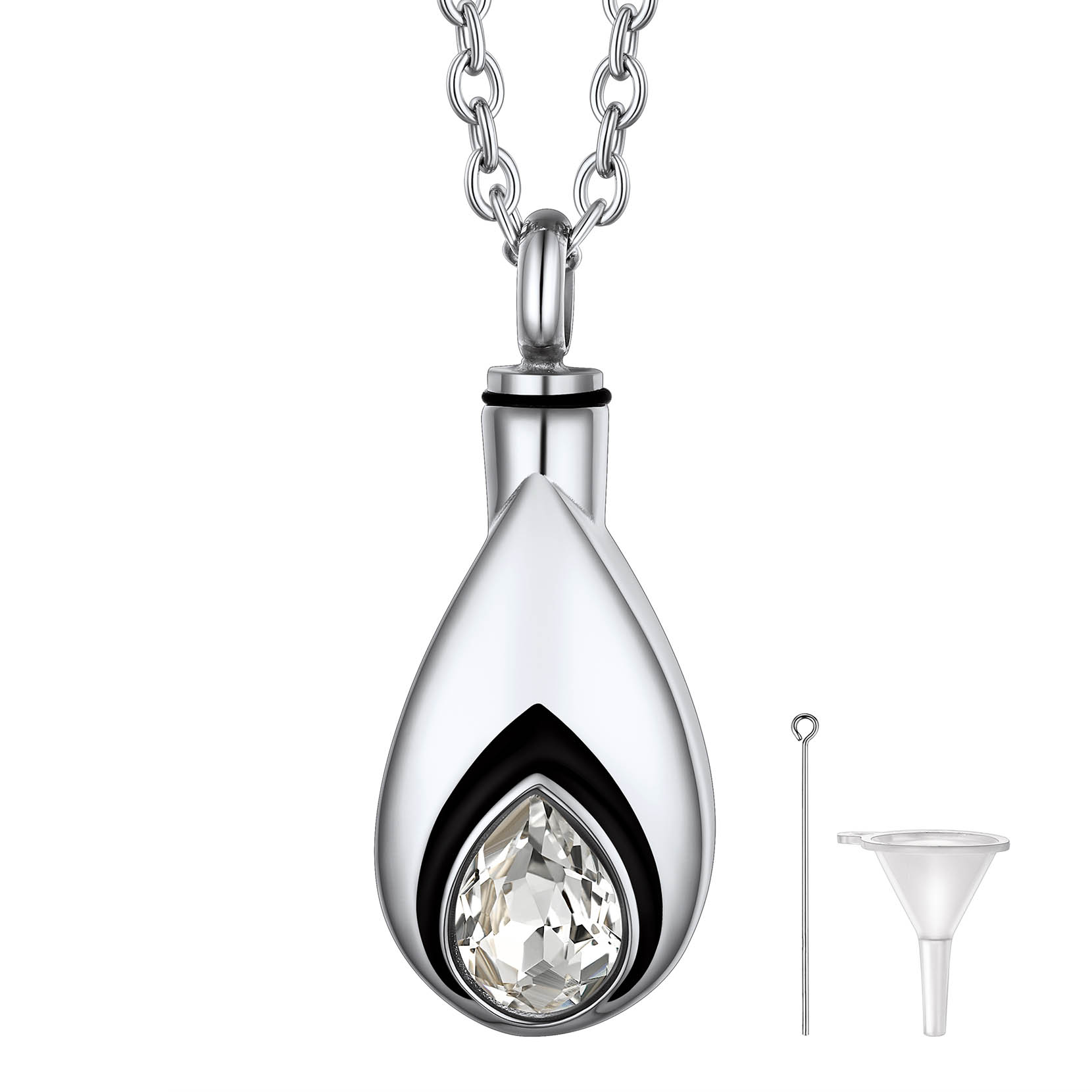 Diamond Birthstone Pendant Cremation Urn Necklace in Stainless
