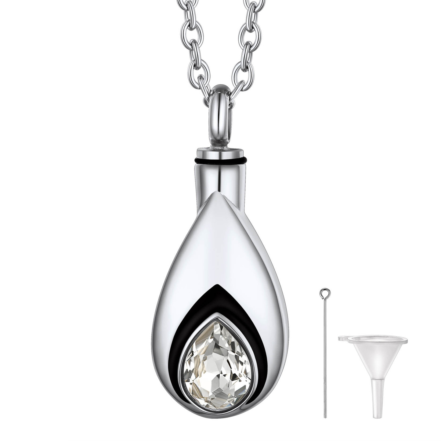 Diamond Birthstone Pendant Cremation Urn Necklace in Stainless