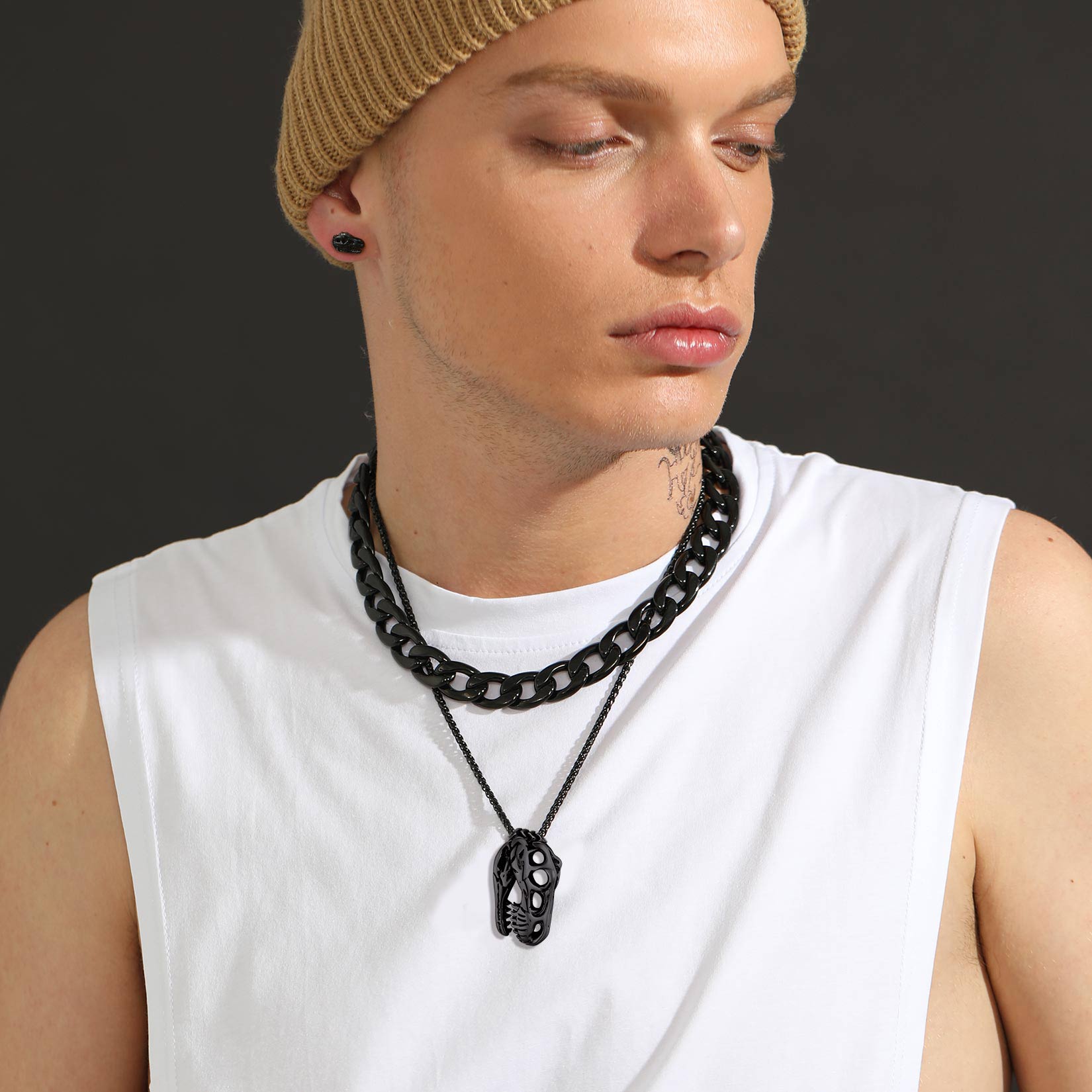 Dinosaur Head Skull Stud Earrings for Men